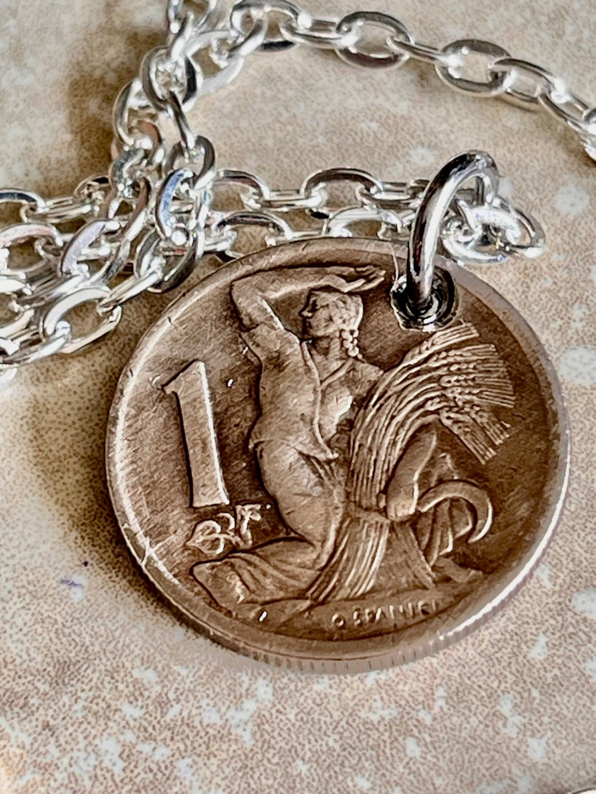 Czechoslovakia Republic 1 1946 Coin Pendant Personal Necklace Vintage Handmade Jewelry Gift Friend Charm For Him Her World Coin Collector