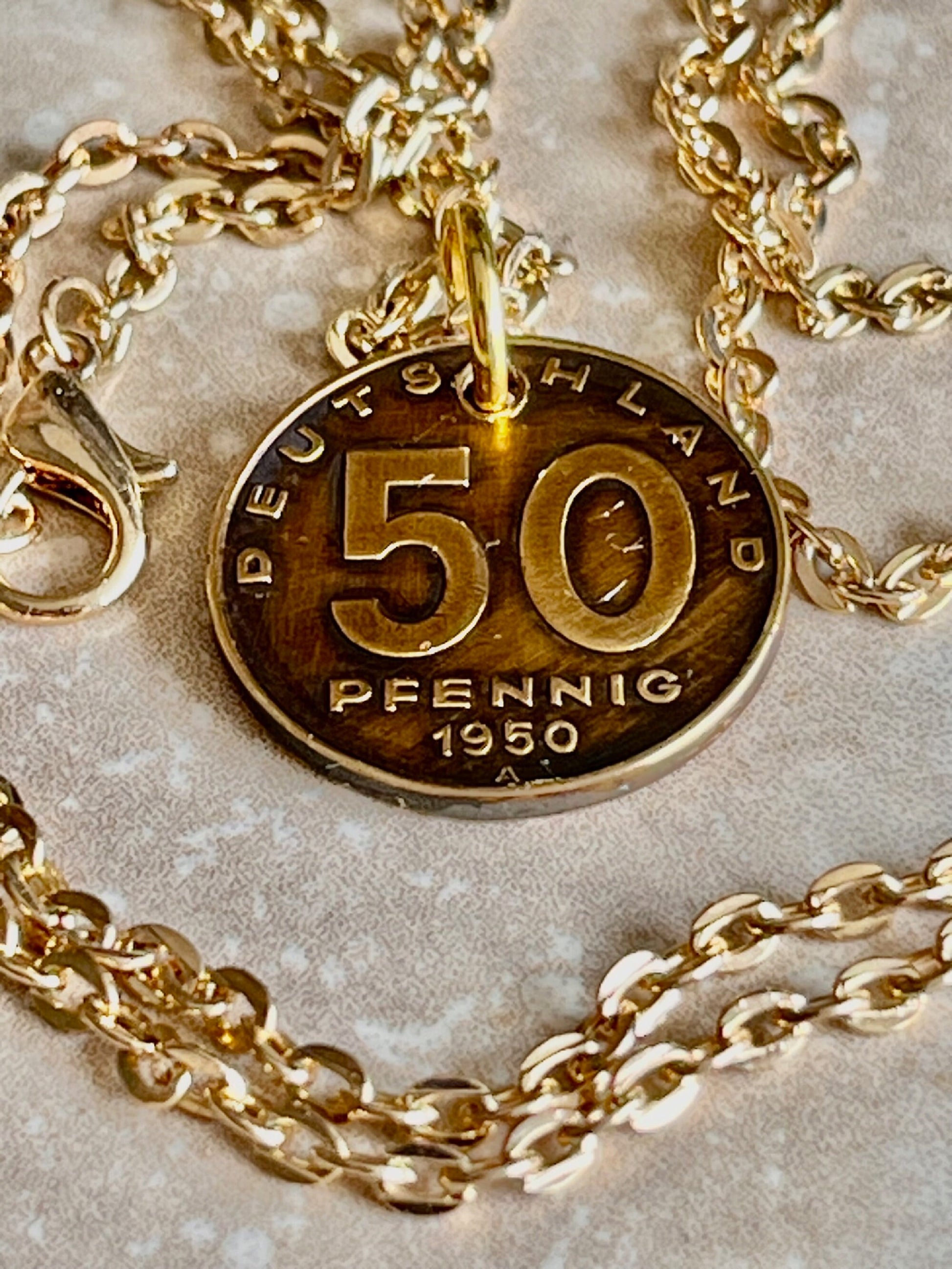 Germany 50 Pfenning German Coin Necklace Custom Made Charm Gift For Friend Coin Charm Gift For Him, Coin Collector, World Coins