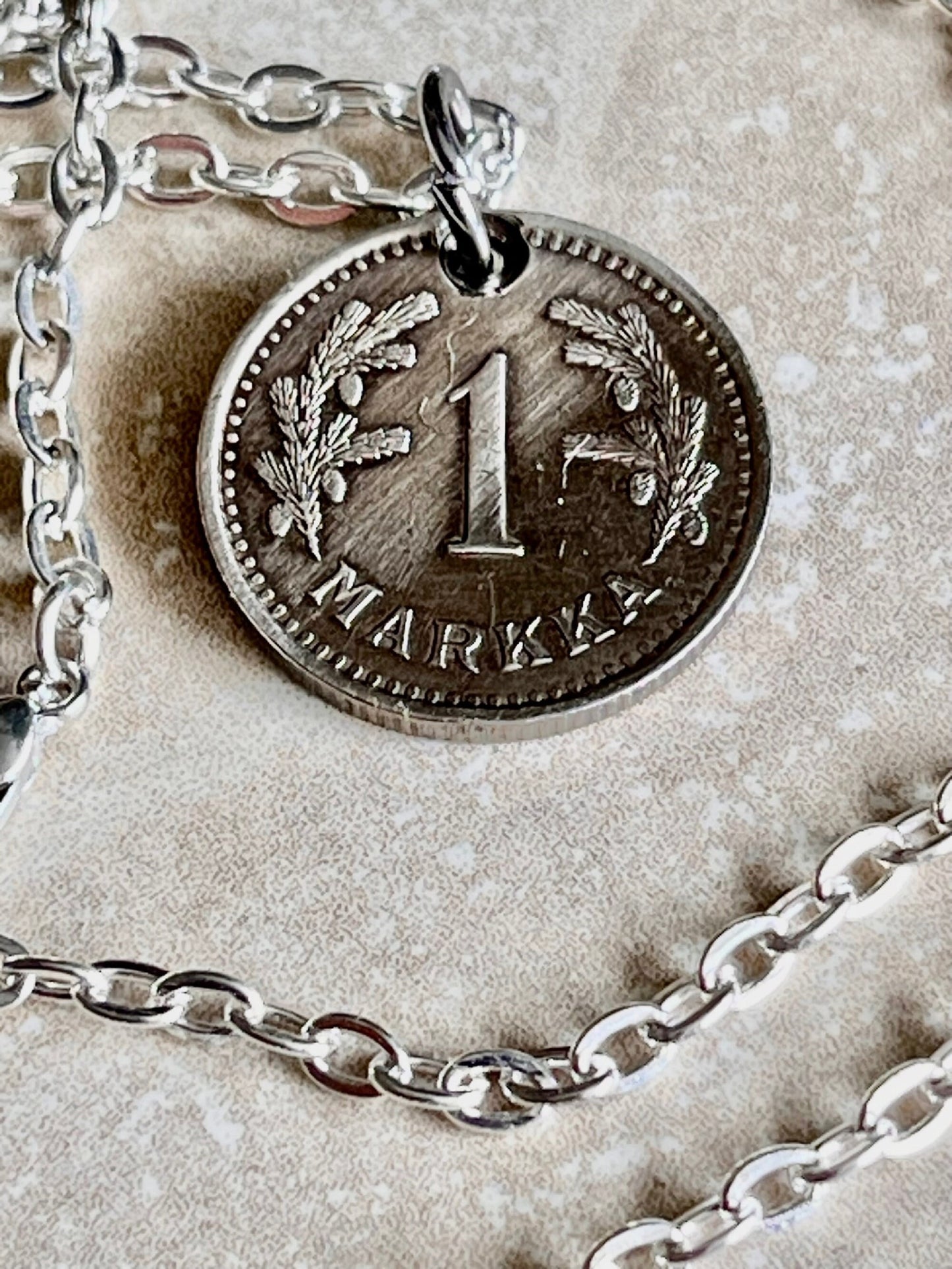 Finland 1 Markka Coin Necklace Helsinki Personal Old Vintage Handmade Jewelry Gift Friend Charm For Him Her World Coin Collector