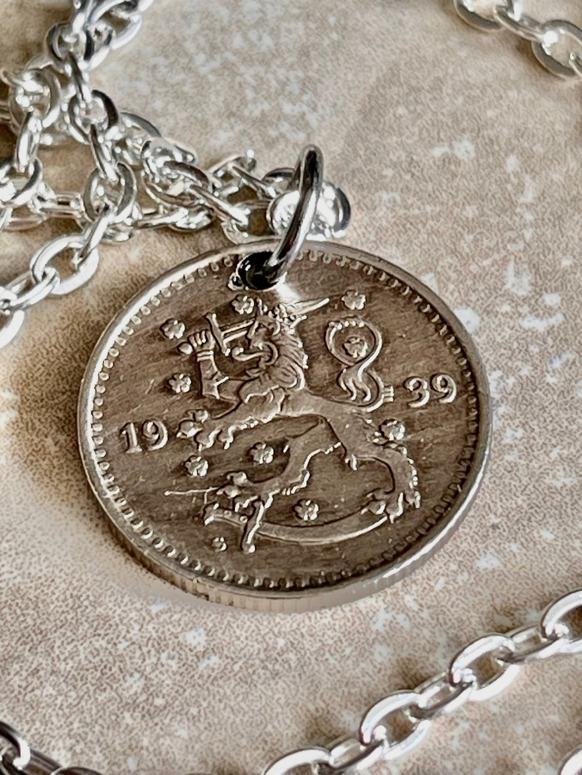 Finland 1 Markka Coin Necklace Helsinki Personal Old Vintage Handmade Jewelry Gift Friend Charm For Him Her World Coin Collector