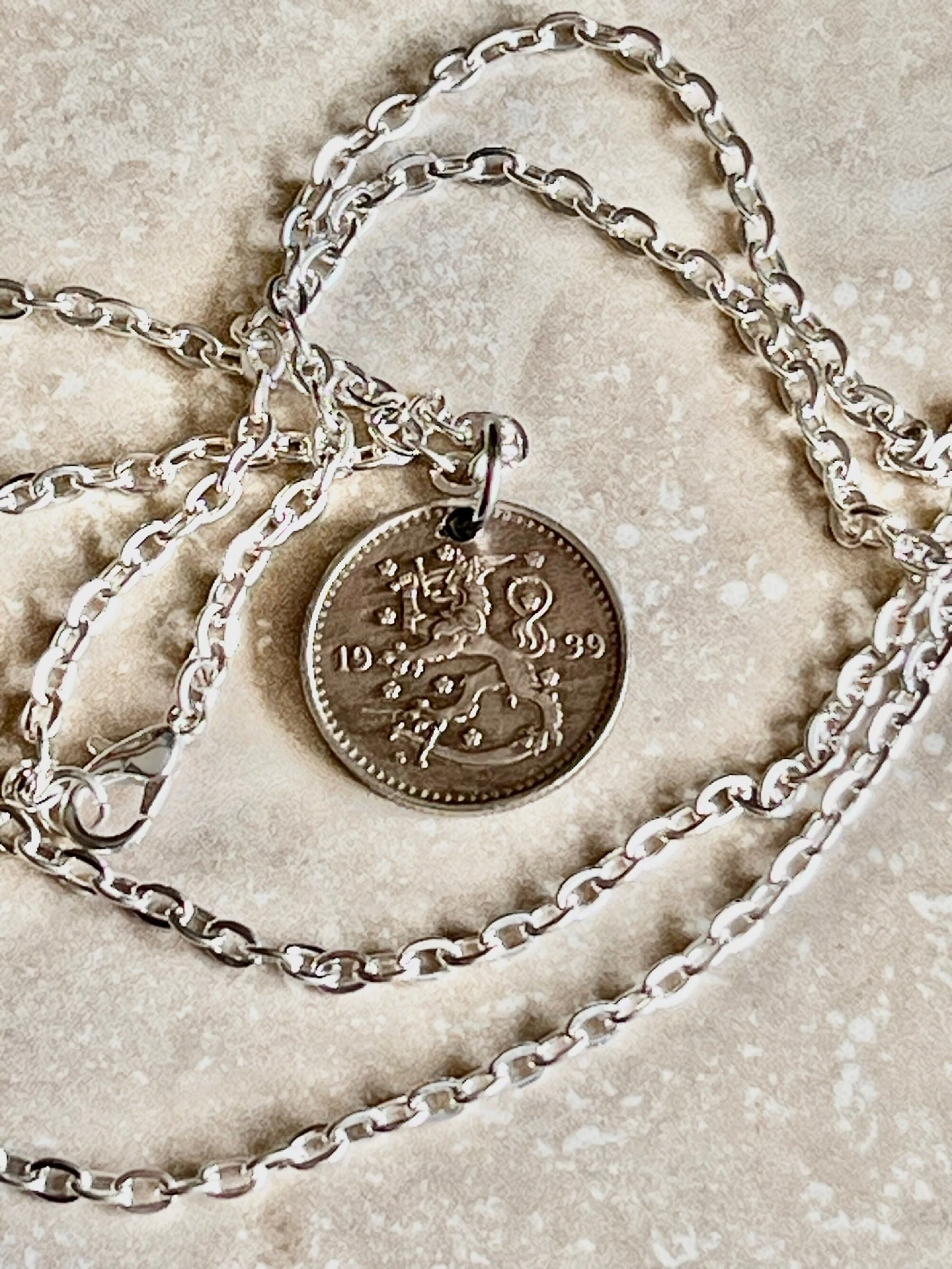 Finland 1 Markka Coin Necklace Helsinki Personal Old Vintage Handmade Jewelry Gift Friend Charm For Him Her World Coin Collector