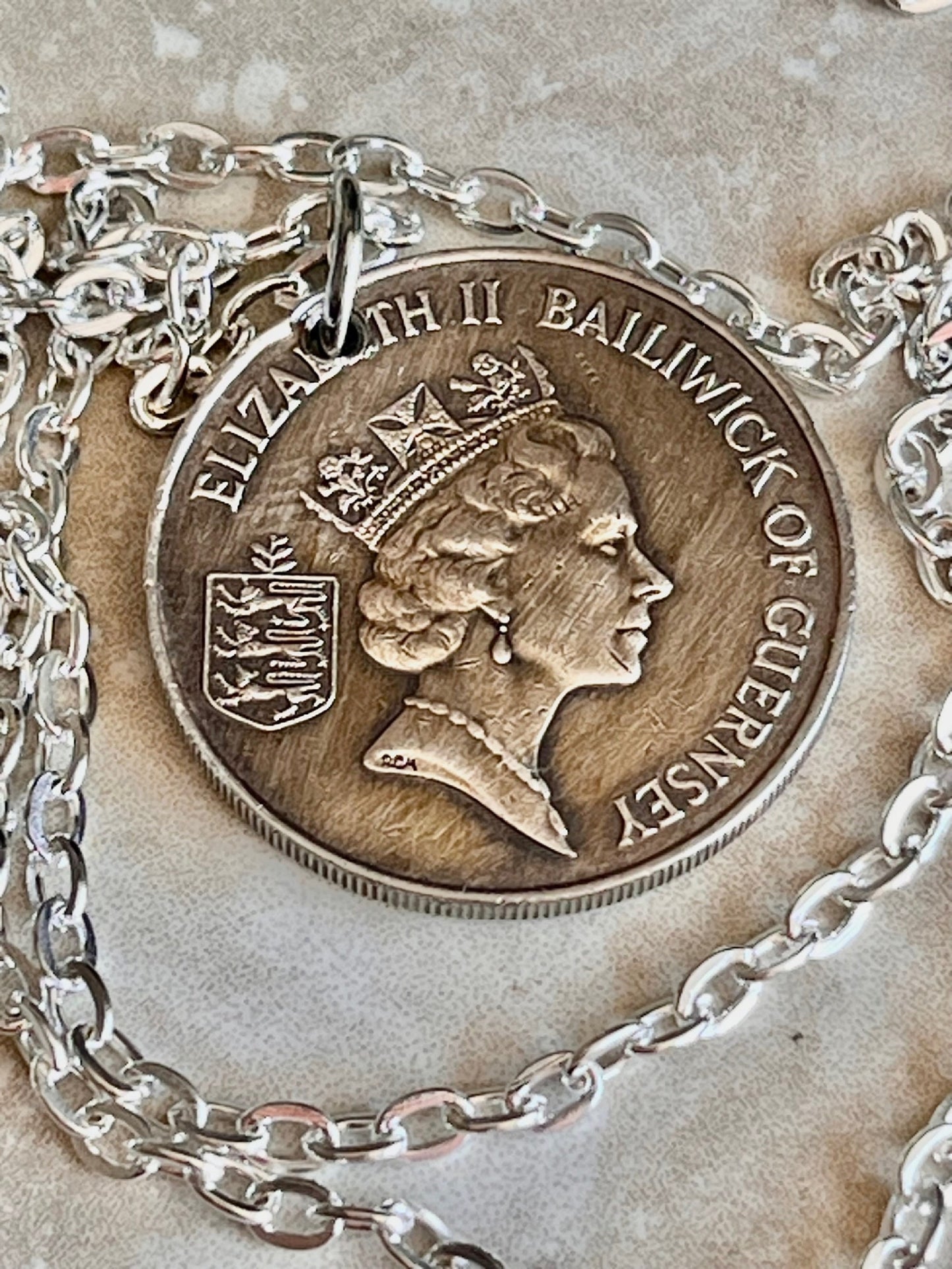 Guernsey Coin Necklace 10 Pence Pendant Handmade Custom Made Charm Gift For Friend Coin Charm Gift For Him Her, Coin Collector, World Coins