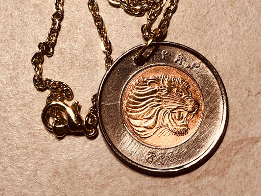 Ethiopia Coin Necklace Ethiopian 1 Birr Personal Necklace Old Vintage Handmade Jewelry Gift Friend Charm For Him Her World Coin Collector