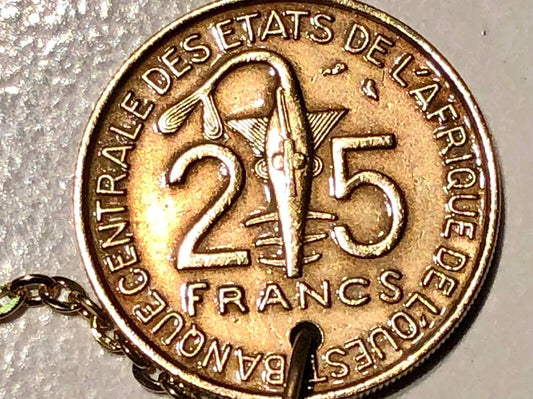 Afrique Occidentale Francaise Togo 25 Francs Coin Personal Necklace Old Handmade Jewelry Gift Friend Charm For Him Her World Coin Collector