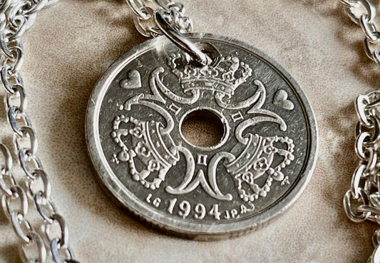 Denmark Coin Necklace Pendant 2 Kroner Danmark Jewelry Personal Vintage Handmade Jewelry Gift Friend Charm For Him Her World Coin Collector