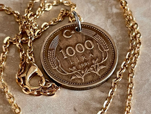 Turkey Coin Necklace 1000 Lira Pendant Personal Necklace Old Vintage Handmade Jewelry Gift Friend Charm For Him Her World Coin Collector
