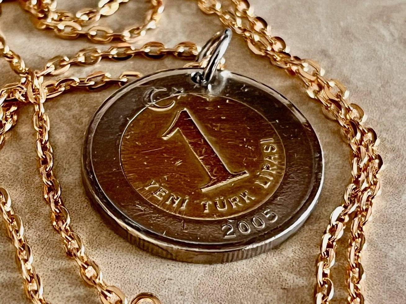 Turkey Coin Necklace Turkish 1 Lirasi Turkiye Cumhuriyeti Personal Handmade Jewelry Gift Friend Charm For Him Her World Coin Collector