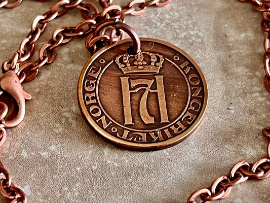 Norway Coin Pendant 2 Ore Crown Personal Necklace Old Vintage Handmade Jewelry Gift Friend Charm For Him Her World Coin Collector