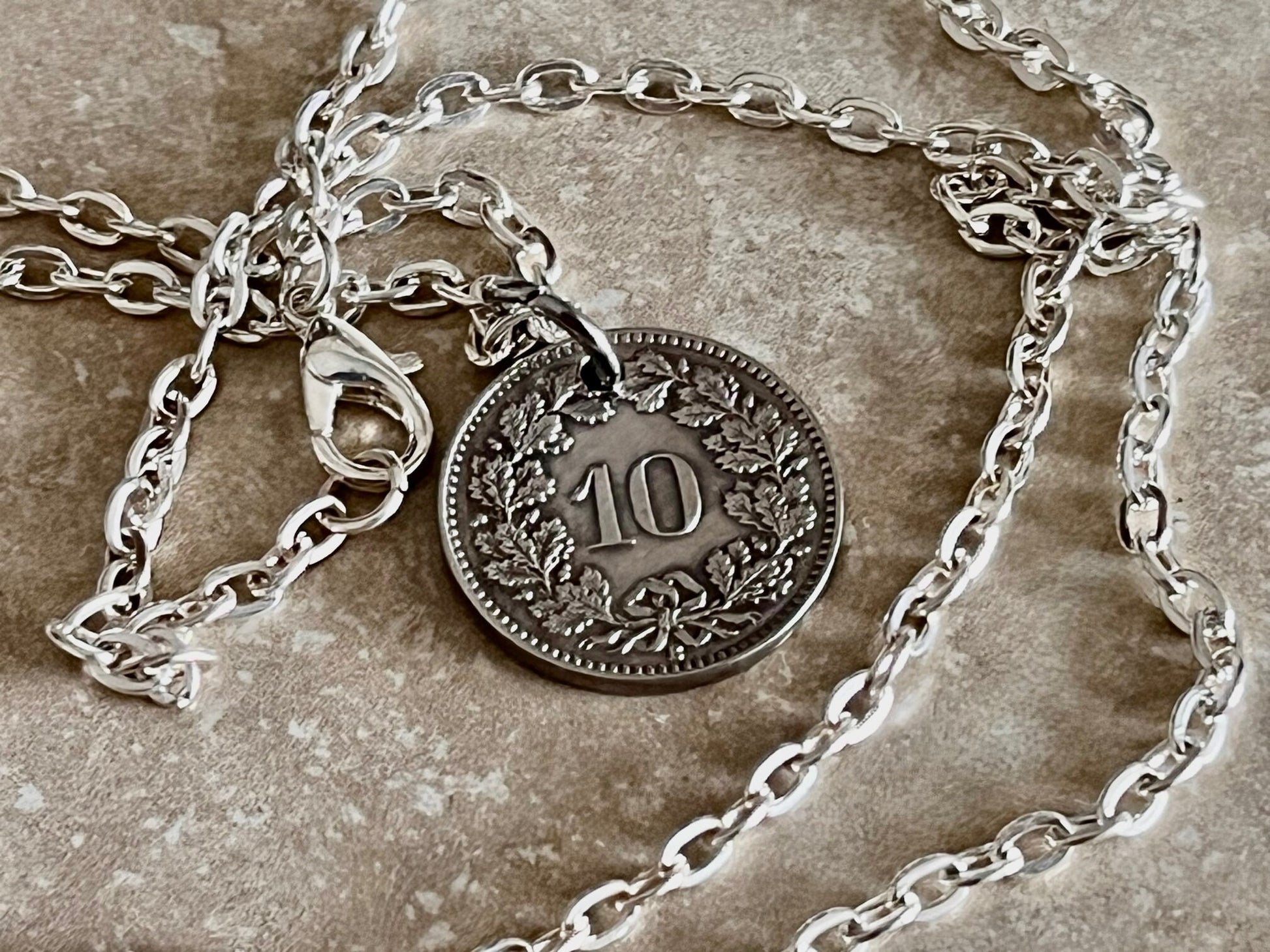 Switzerland Pendant Necklace Vintage Swiss 10 Franc Personal Old Vintage Handmade Jewelry Gift Friend Charm For Him Her World Coin Collector