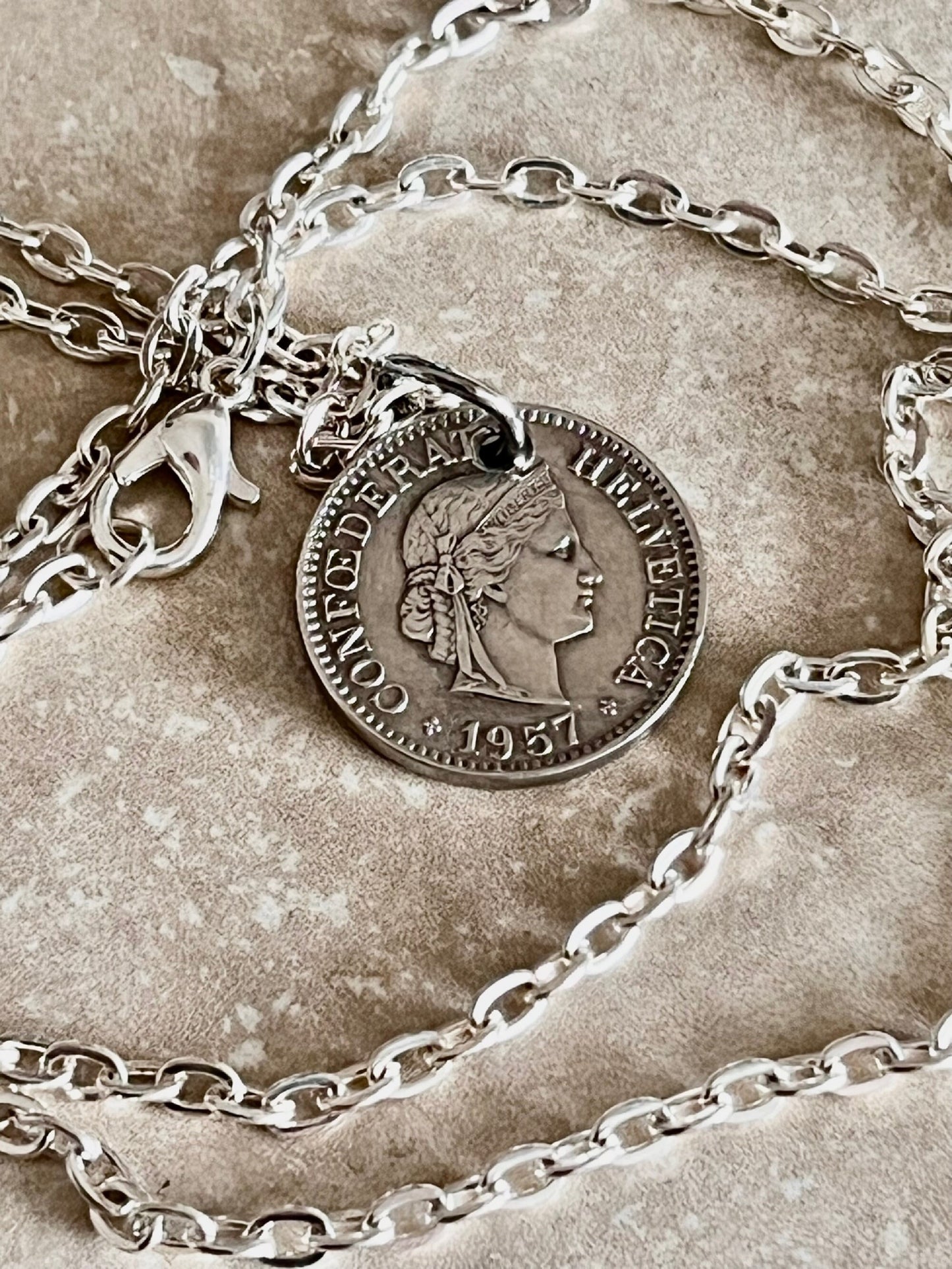 Switzerland Pendant Necklace Vintage Swiss 10 Franc Personal Old Vintage Handmade Jewelry Gift Friend Charm For Him Her World Coin Collector