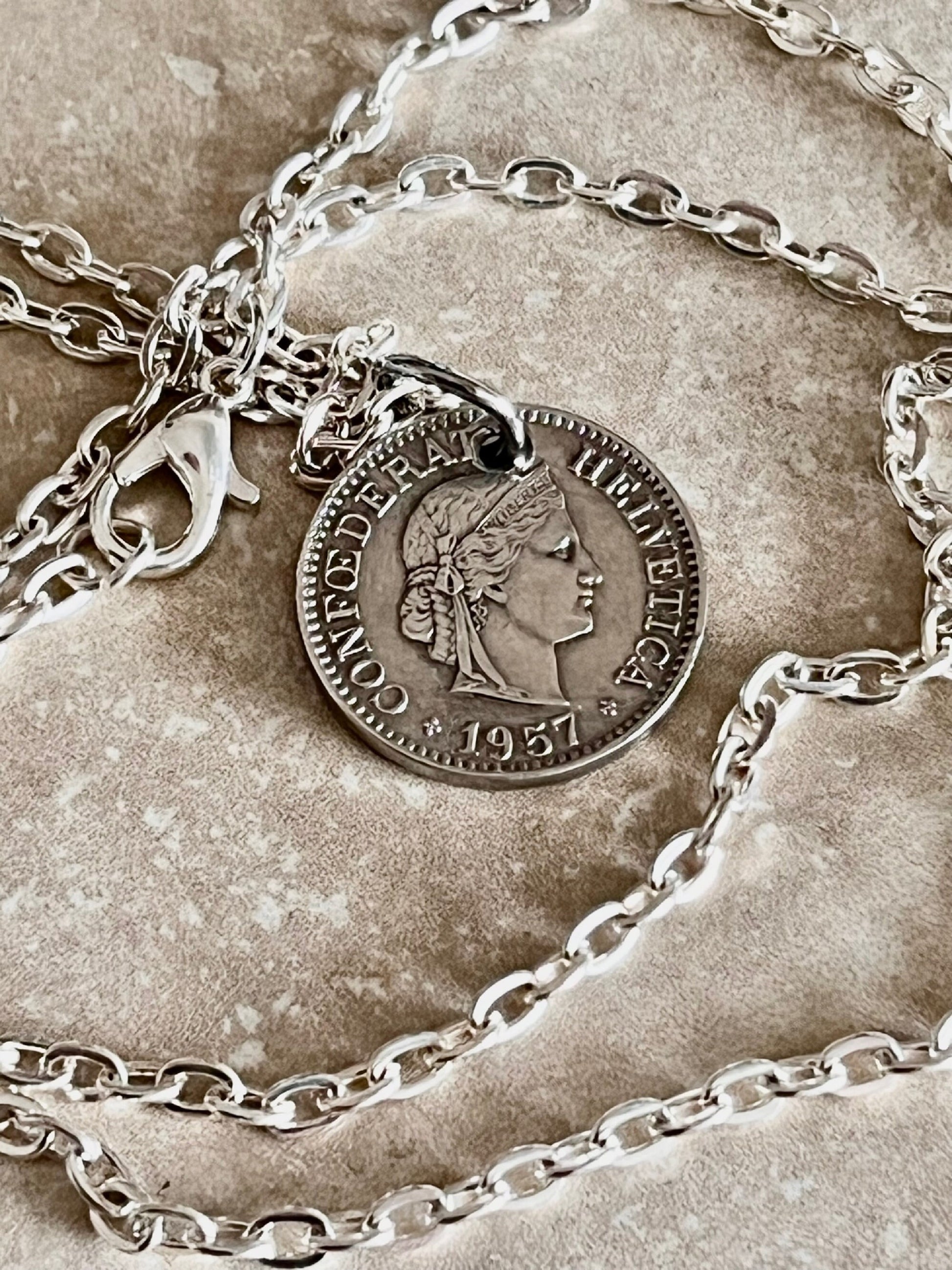 Switzerland Pendant Necklace Vintage Swiss 10 Franc Personal Old Vintage Handmade Jewelry Gift Friend Charm For Him Her World Coin Collector