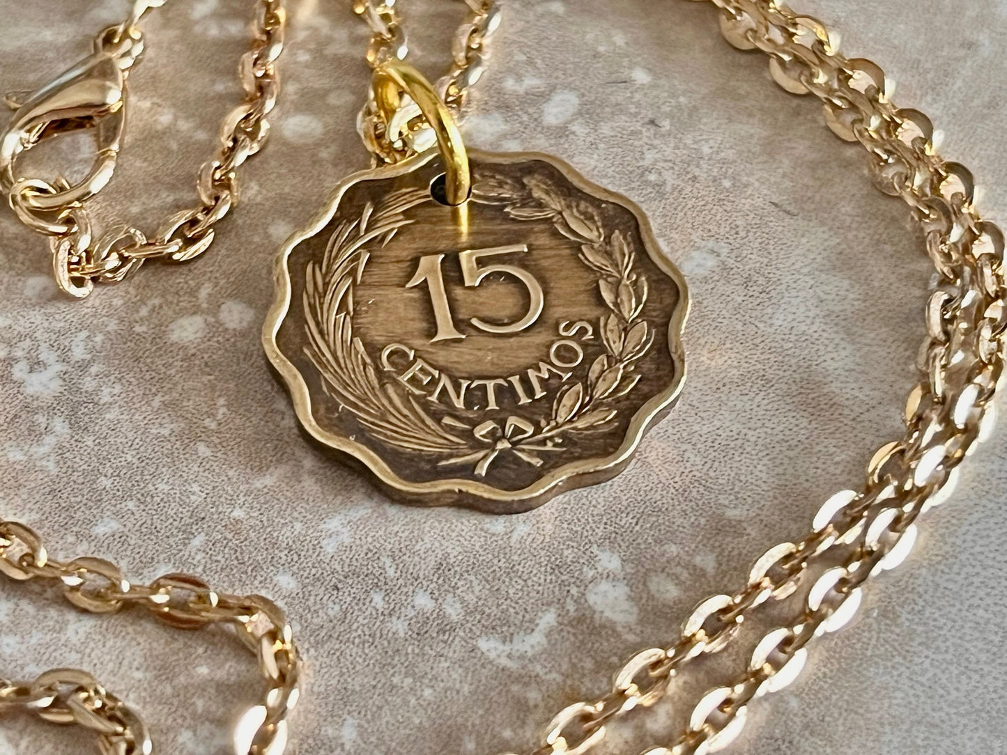 Paraguay Coin Necklace Pendant 15 Centimos Personal Handmade Jewelry Gift Friend Charm For Him Her World Coin Collector