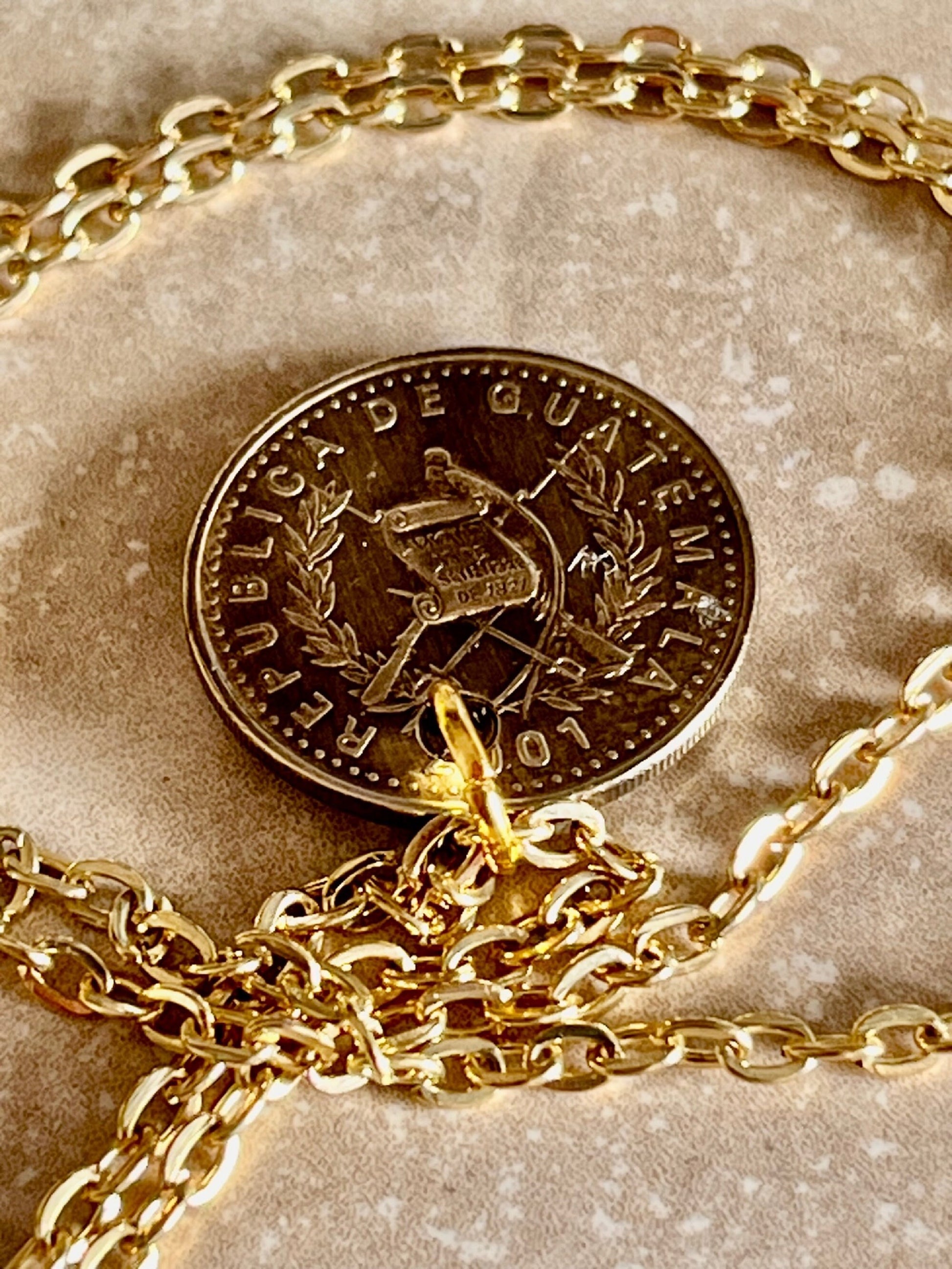 Guatemala Coin Necklace 50 Centavos Coin Pendant Personal Old Vintage Handmade Jewelry Gift Friend Charm For Him Her World Coin Collector