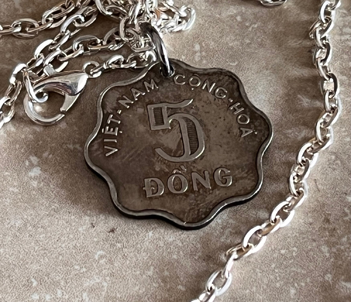 Viet Nam Coin Necklace 5 Dong Coin Hoa Pendant Personal Old Vintage Handmade Jewelry Gift Friend Charm For Him Her World Coin Collector
