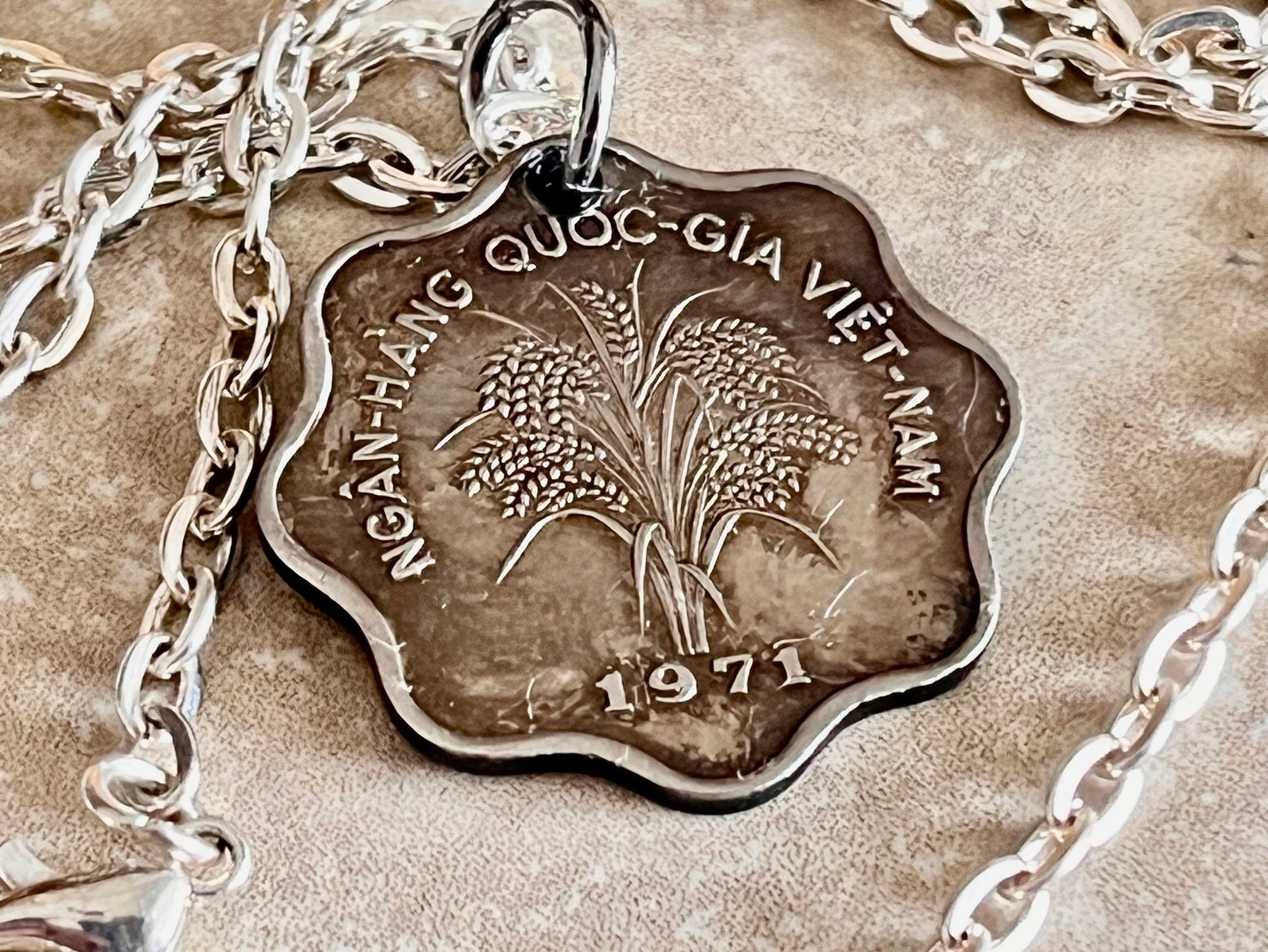Viet Nam Coin Necklace 5 Dong Coin Hoa Pendant Personal Old Vintage Handmade Jewelry Gift Friend Charm For Him Her World Coin Collector