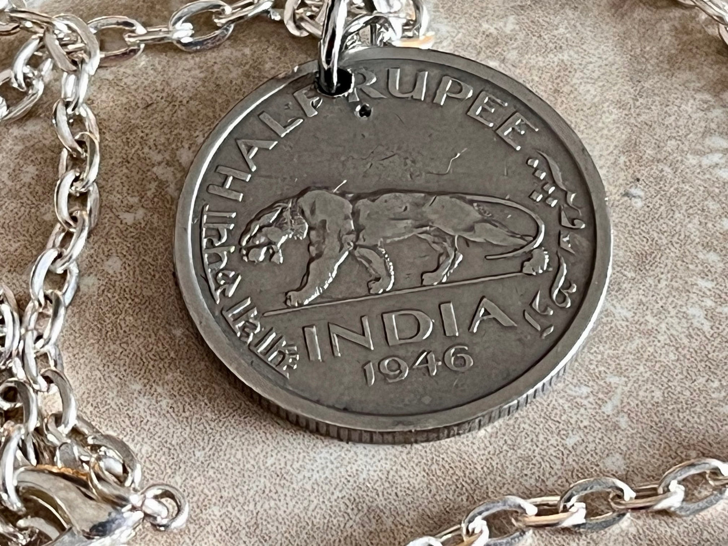 India Coin Necklace Half Rupee Pendant Vintage Personal Necklace Vintage Handmade Jewelry Gift Friend Charm For Him Her World Coin Collector