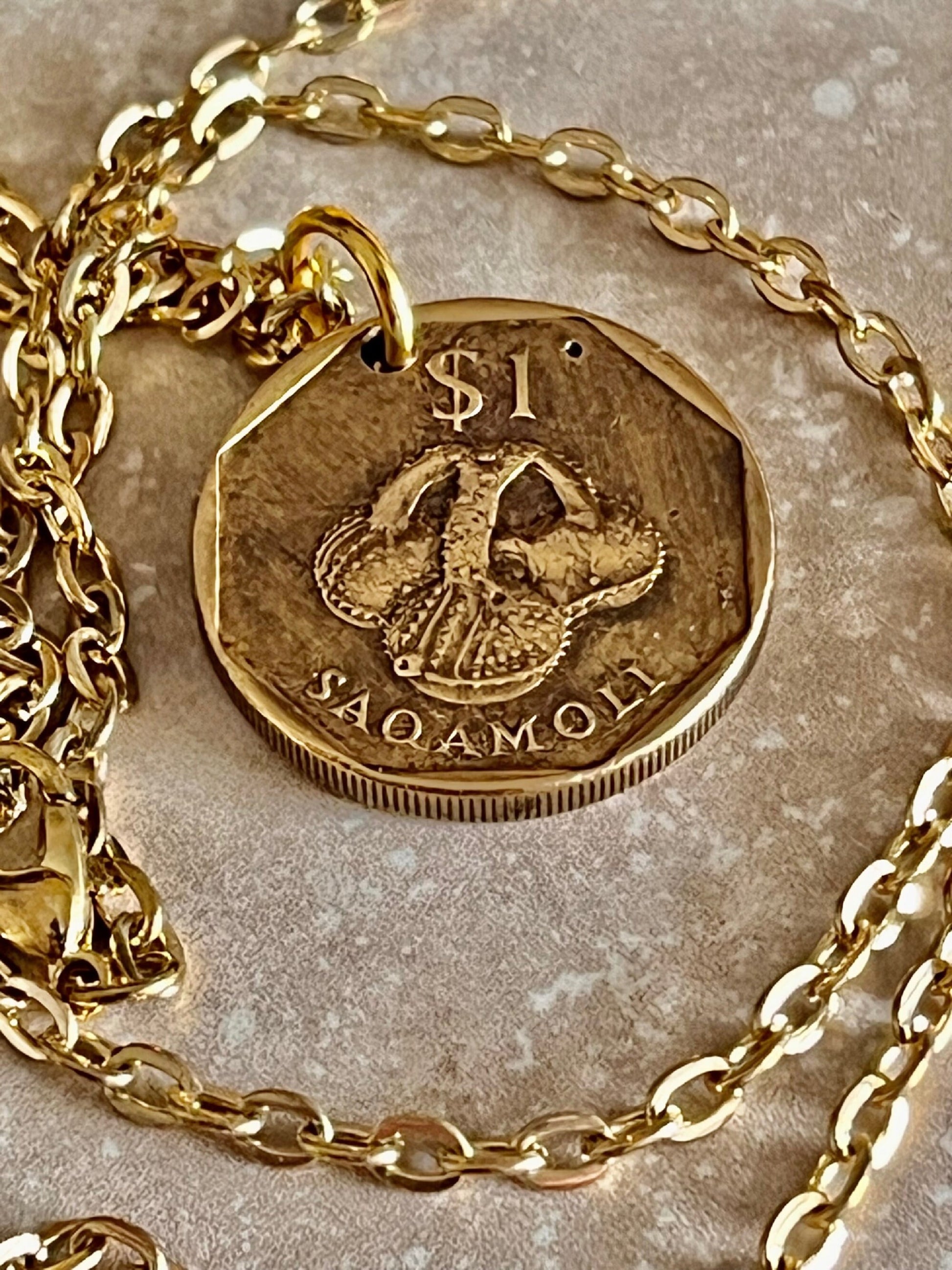 Fiji Coin Necklace Fijian Pendant Vintage Custom Personal Old Vintage Handmade Jewelry Gift Friend Charm For Him Her World Coin Collector