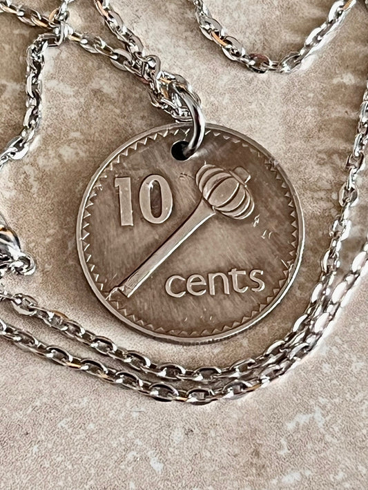 Fiji Necklace Coin Chain 10 Cent Piece Fijian Personal Old Vintage Handmade Jewelry Gift Friend Charm For Him Her World Coin Collector