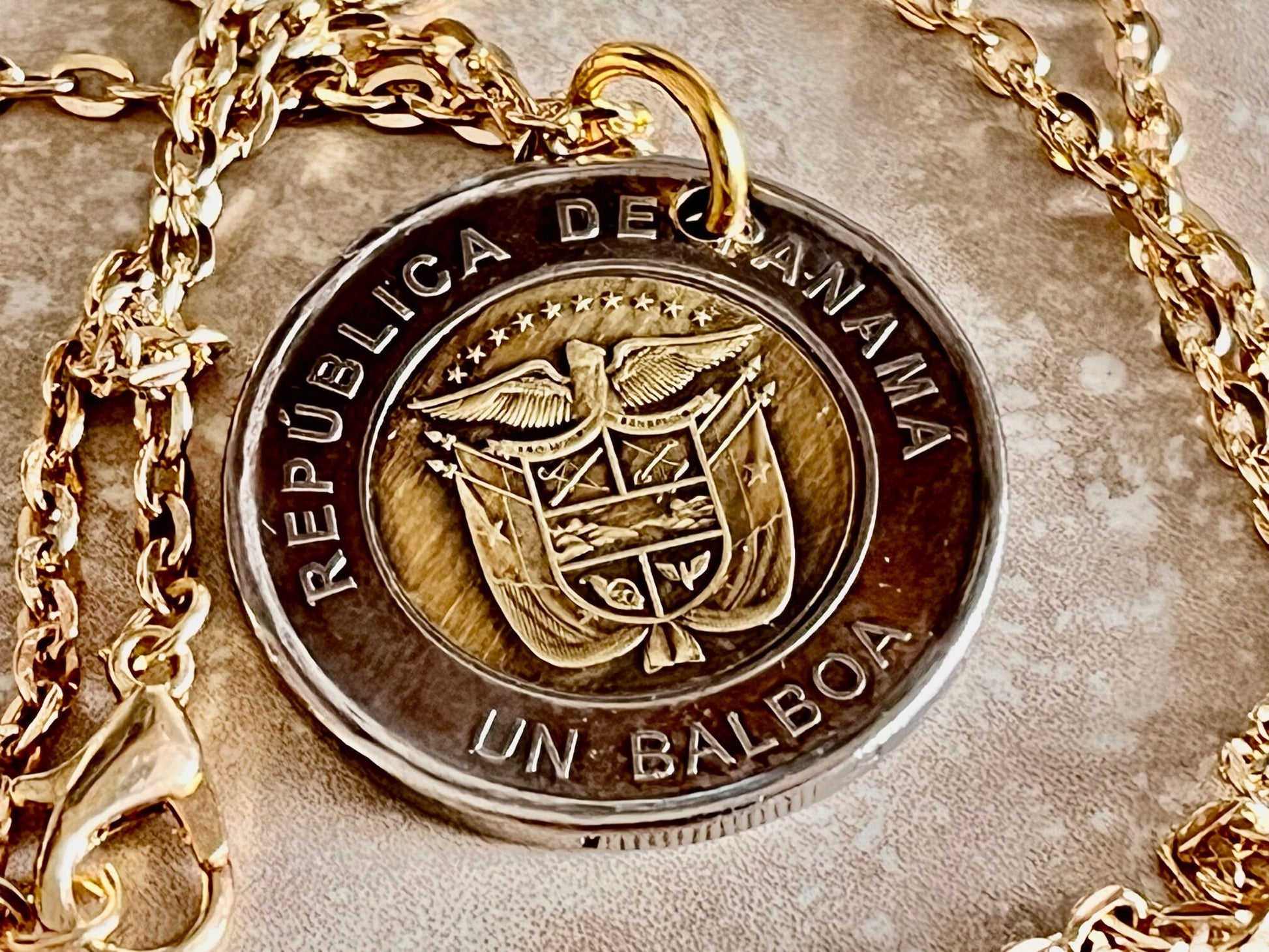 Panama Coin UN Balboa Personal Vintage Necklace Old Handmade Jewelry Gift Friend Charm For Him Her World Coin Collector