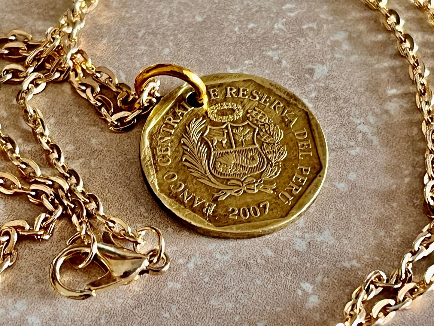 Peru Coin Pendant Peruvian 10 Centimos De Oro Personal Necklace Old Vintage Handmade Jewelry Gift Friend For Him Her World Coin Collector