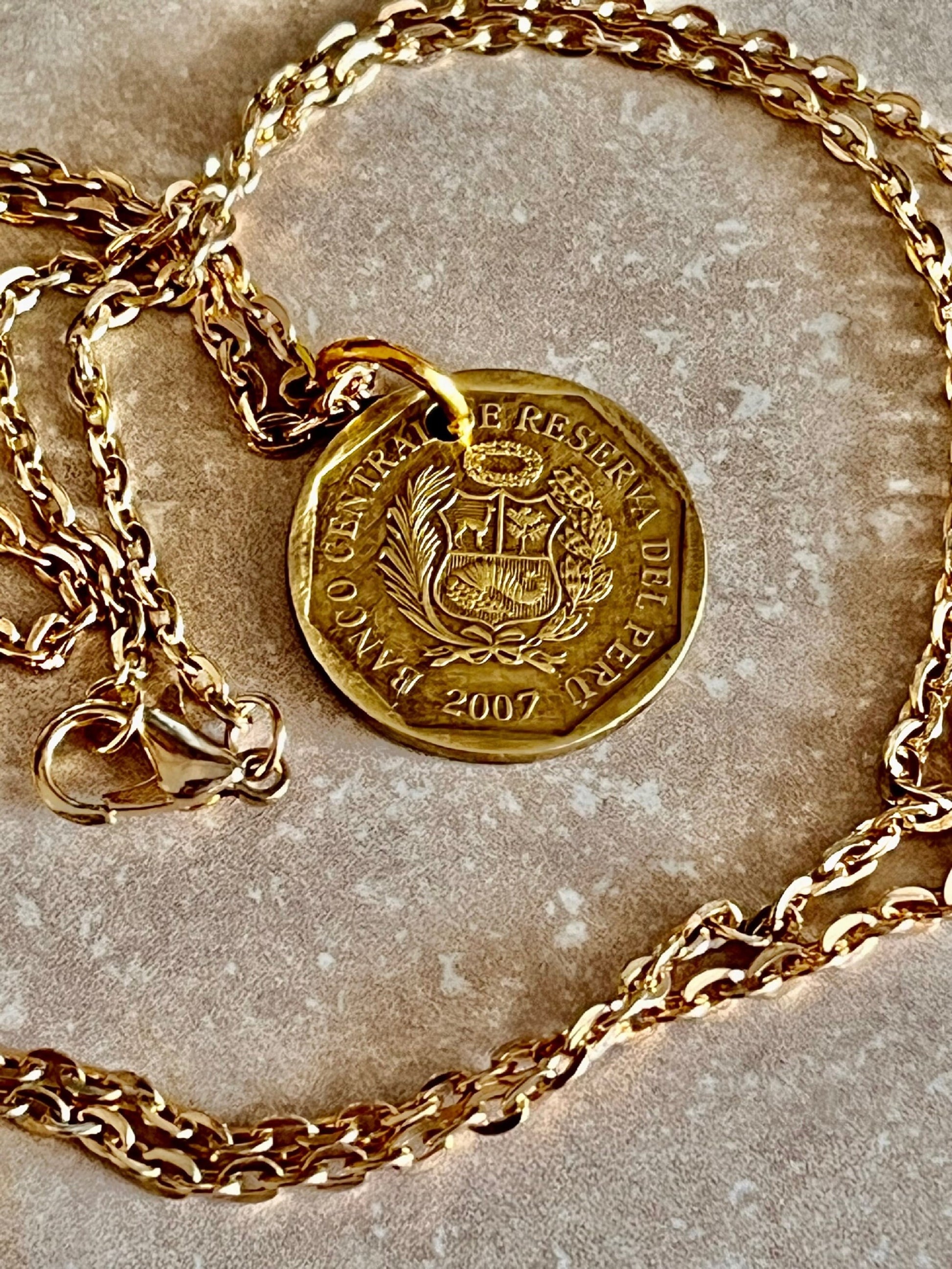 Peru Coin Pendant Peruvian 10 Centimos De Oro Personal Necklace Old Vintage Handmade Jewelry Gift Friend For Him Her World Coin Collector