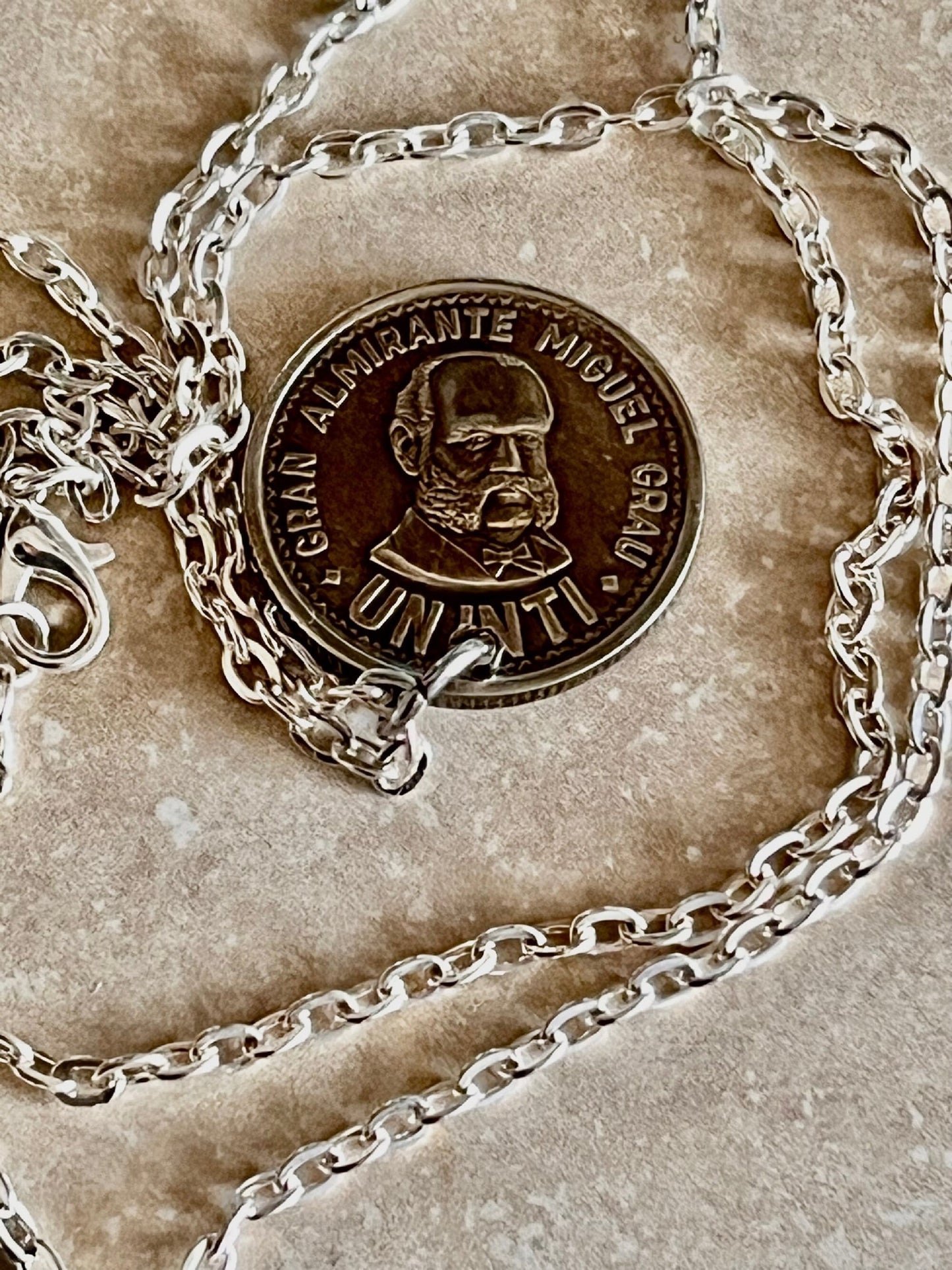Peru Coin Pendant Peruvian UN Inti Personal Necklace Old Vintage Handmade Jewelry Gift Friend Charm For Him Her World Coin Collector