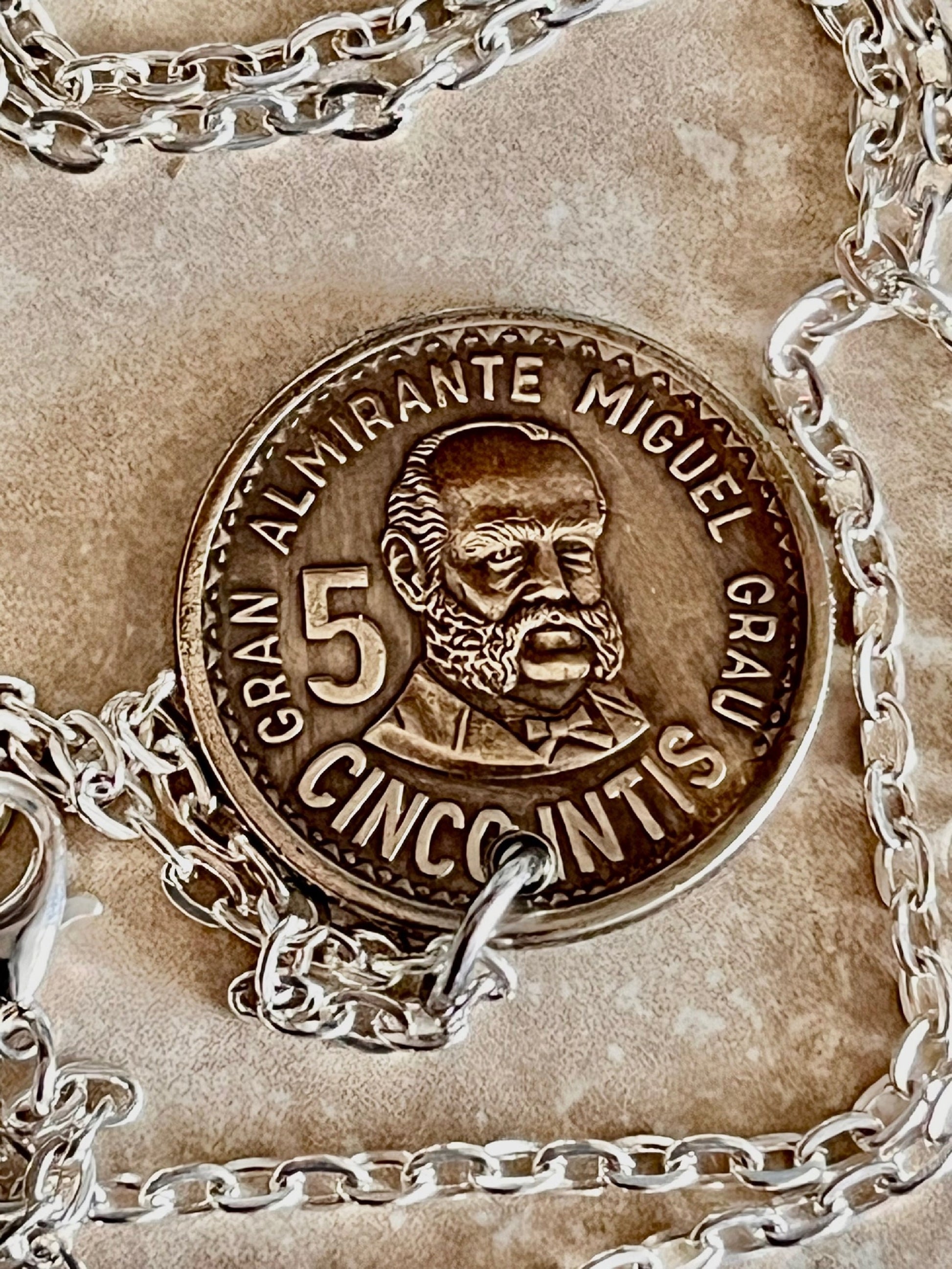 Peru Coin Pendant Peruvian Cinco Intis Personal Necklace Old Vintage Handmade Jewelry Gift Friend Charm For Him Her World Coin Collector