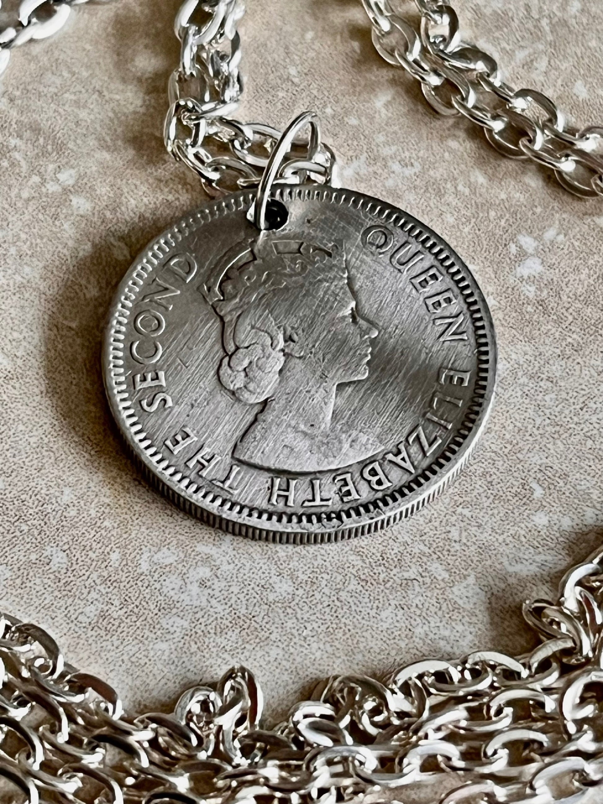 Eastern Caribbean Necklace Pendant 25 Cents Coin Personal Old Vintage Handmade Jewelry Gift Friend Charm For Him Her World Coin Collector