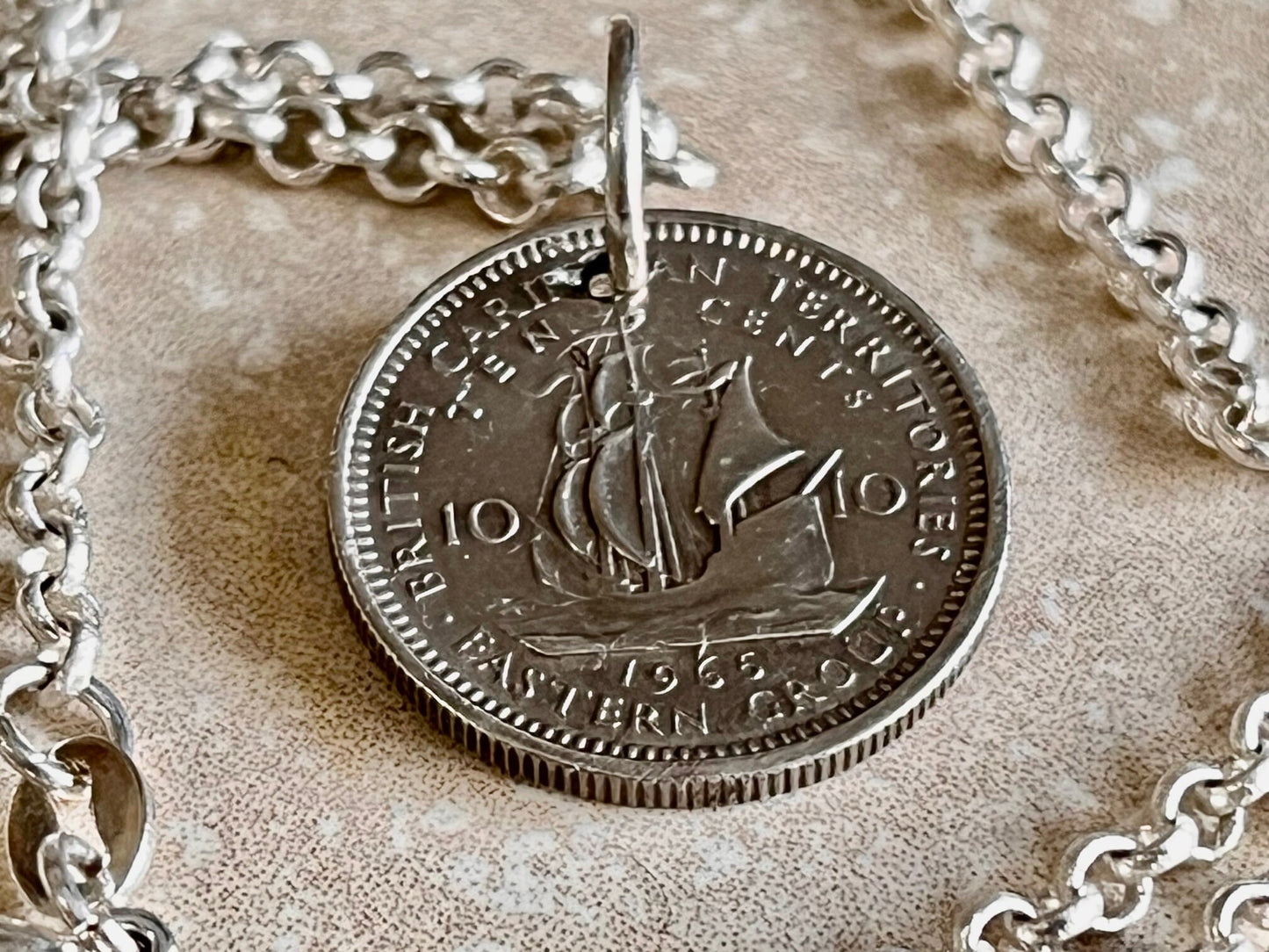 British Caribbean Coin Pendant Necklace 10 Cents Eastern Group Personal Handmade Jewelry Gift Friend Charm For Him Her World Coin Collector