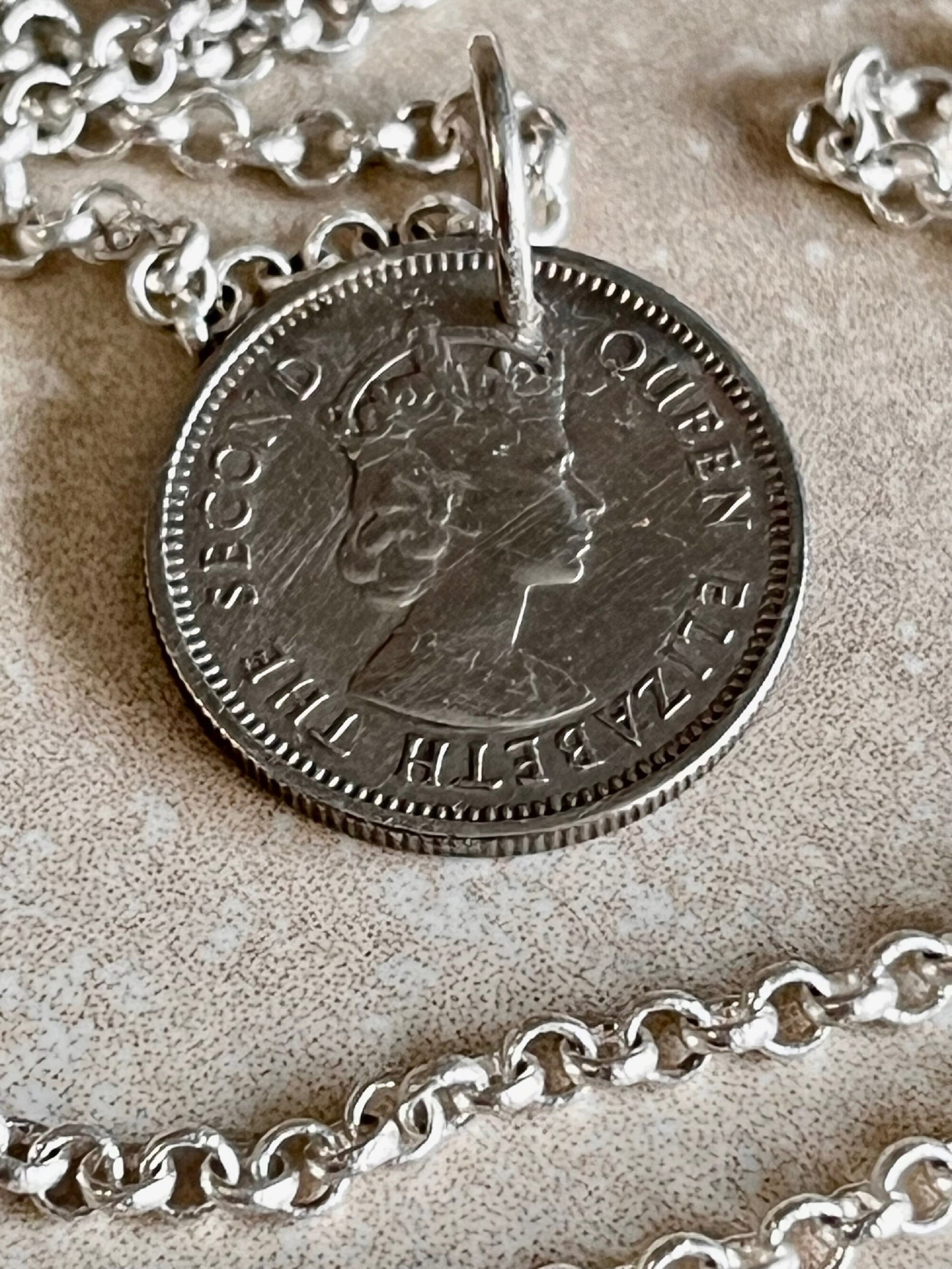 British Caribbean Coin Pendant Necklace 10 Cents Eastern Group Personal Handmade Jewelry Gift Friend Charm For Him Her World Coin Collector