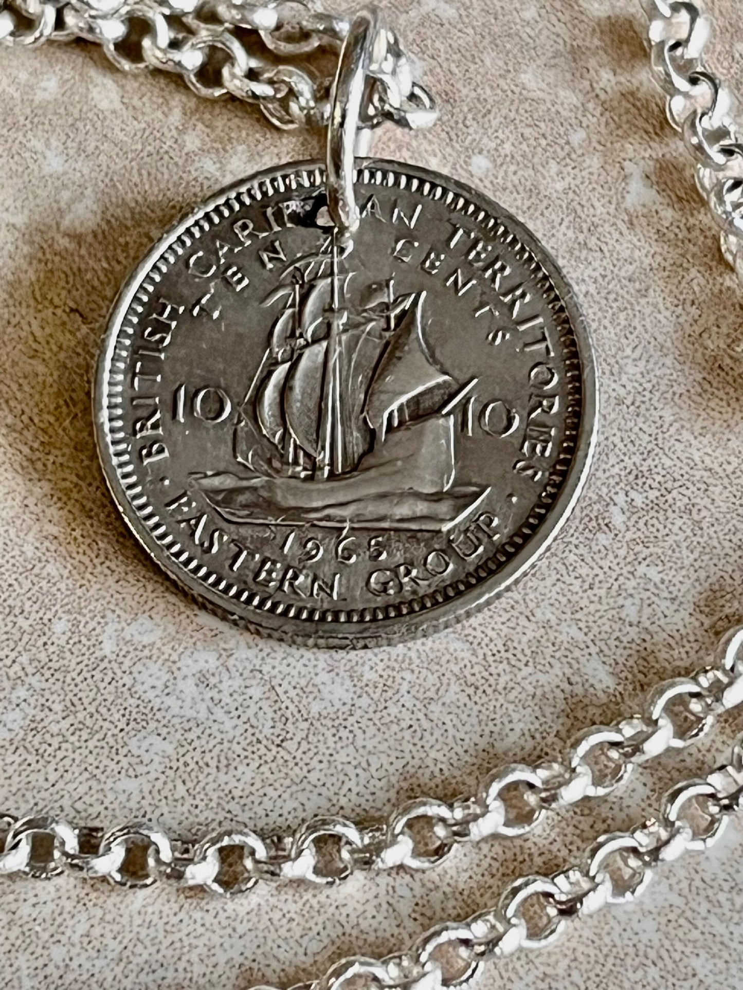 British Caribbean Coin Pendant Necklace 10 Cents Eastern Group Personal Handmade Jewelry Gift Friend Charm For Him Her World Coin Collector