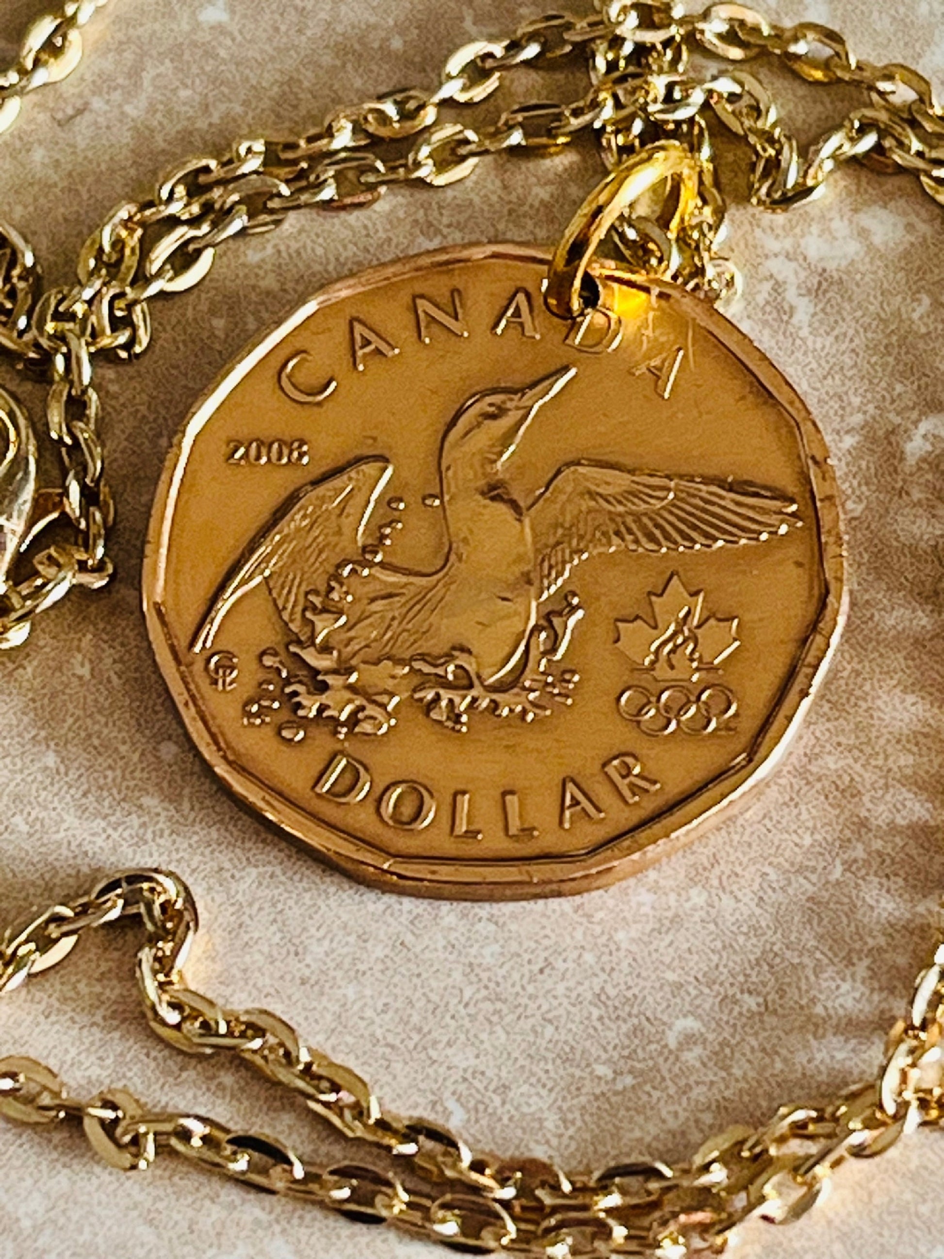Canada Coin Necklace Pendant 2008 Flying Loon Dollar Loonie Personal Handmade Jewelry Gift Friend Charm For Him Her World Coin Collector