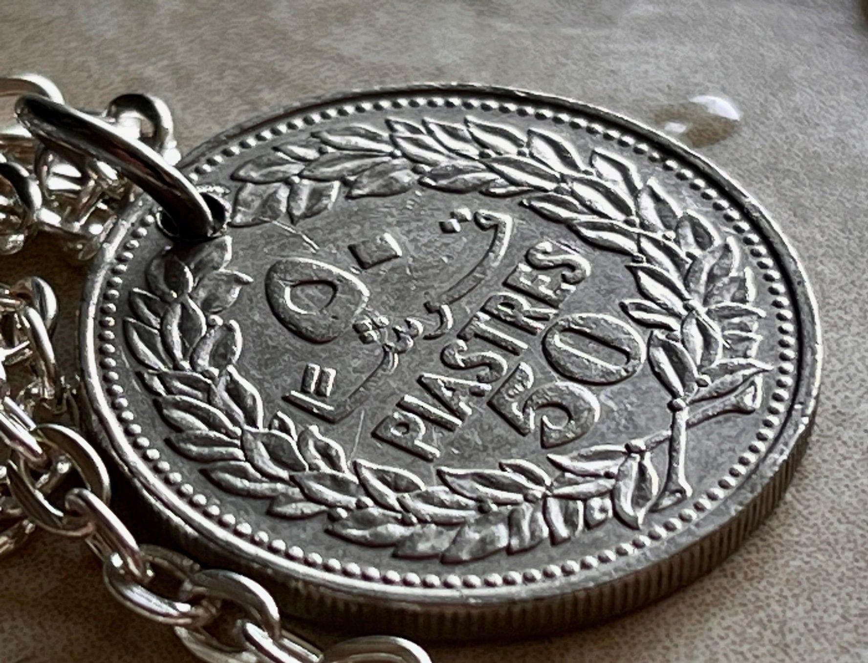 Libya Coin Pendant Libyan 50 Piastres Personal Necklace Old Vintage Handmade Jewelry Gift Friend Charm For Him Her World Coin Collector