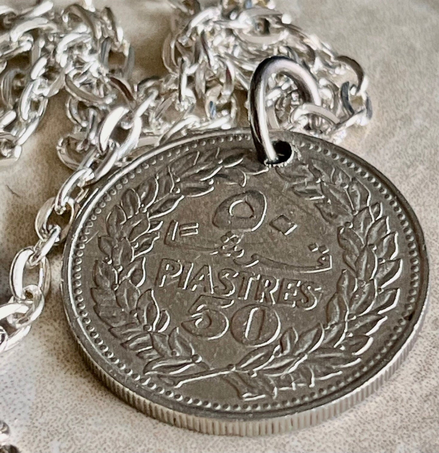 Libya Coin Pendant Libyan 50 Piastres Personal Necklace Old Vintage Handmade Jewelry Gift Friend Charm For Him Her World Coin Collector