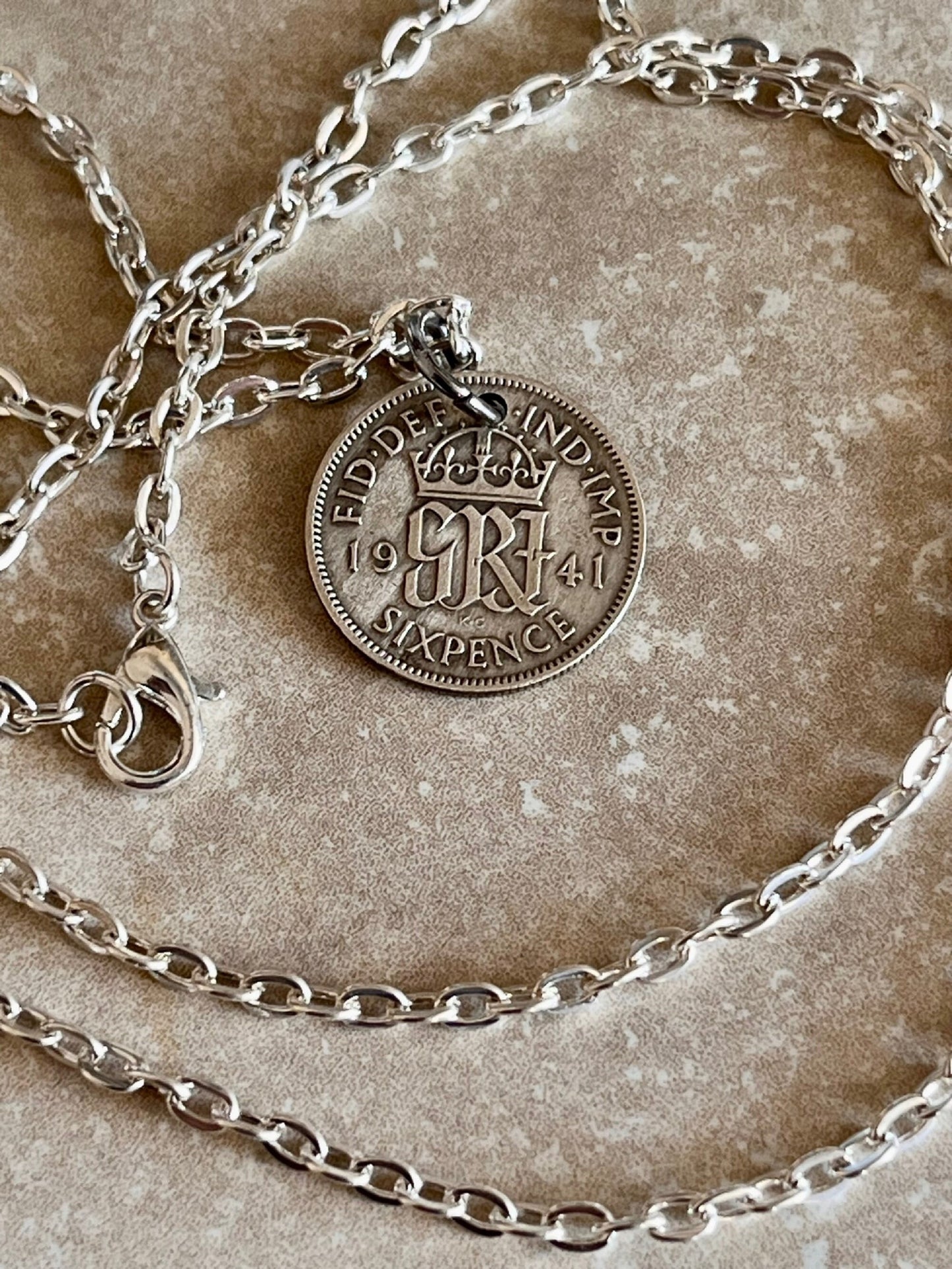 Britain Silver Pendant Coin Necklace 6 Pence Sixpence United Kingdom Personal Jewelry Gift Friend Charm For Him Her World Coin Collector