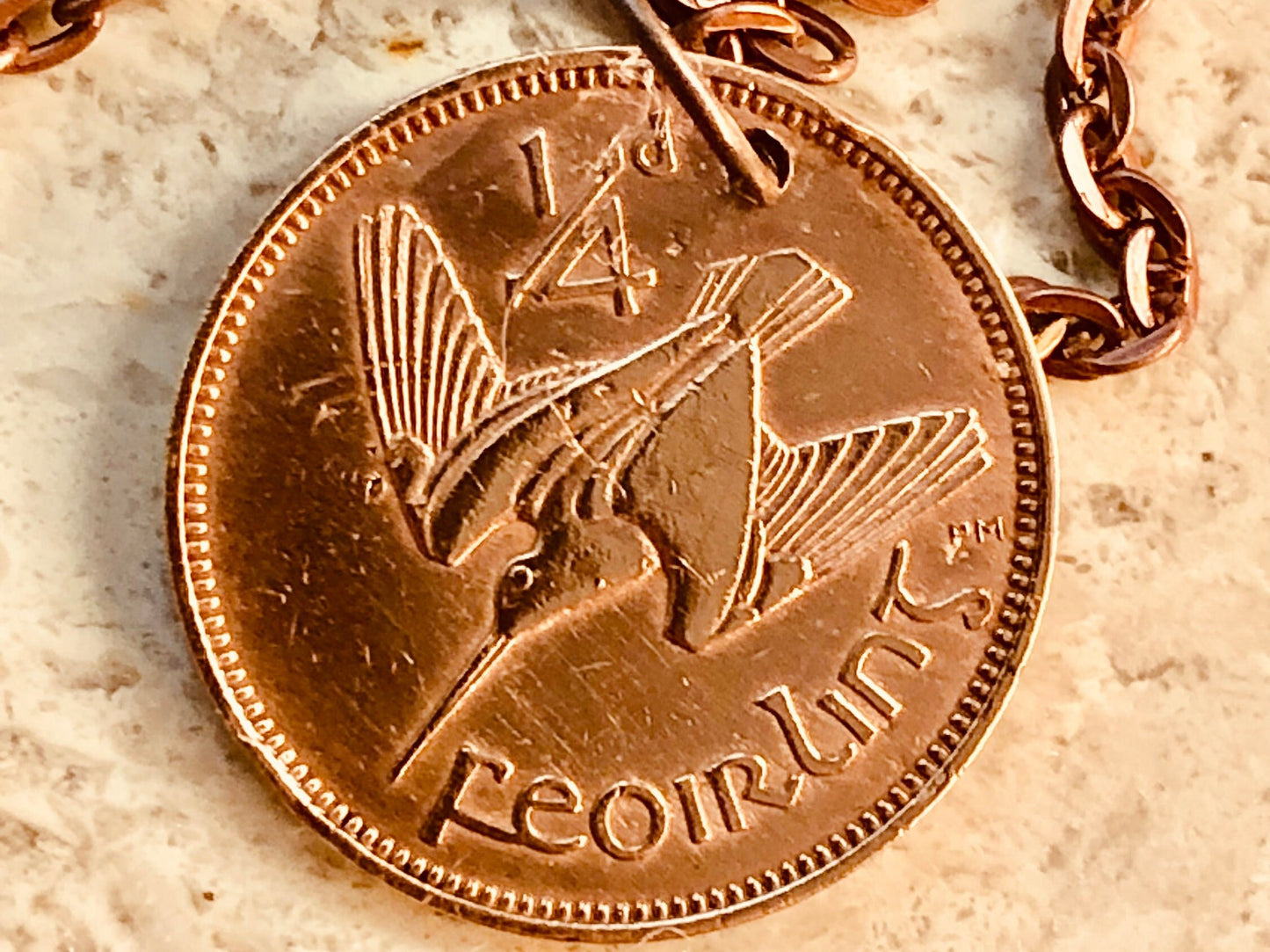 Ireland Coin Necklace 1/4 Pence Celtic Harp Coin Vintage Pendant Necklace Custom Made Rare Coins Coin Enthusiast Fashion Handmade