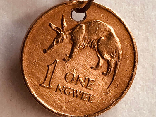 Zambia Coin Necklace One 1 Ngwee Zambian Africa Pendant Personal Vintage Handmade Jewelry Gift Friend Charm For Him Her World Coin Collector