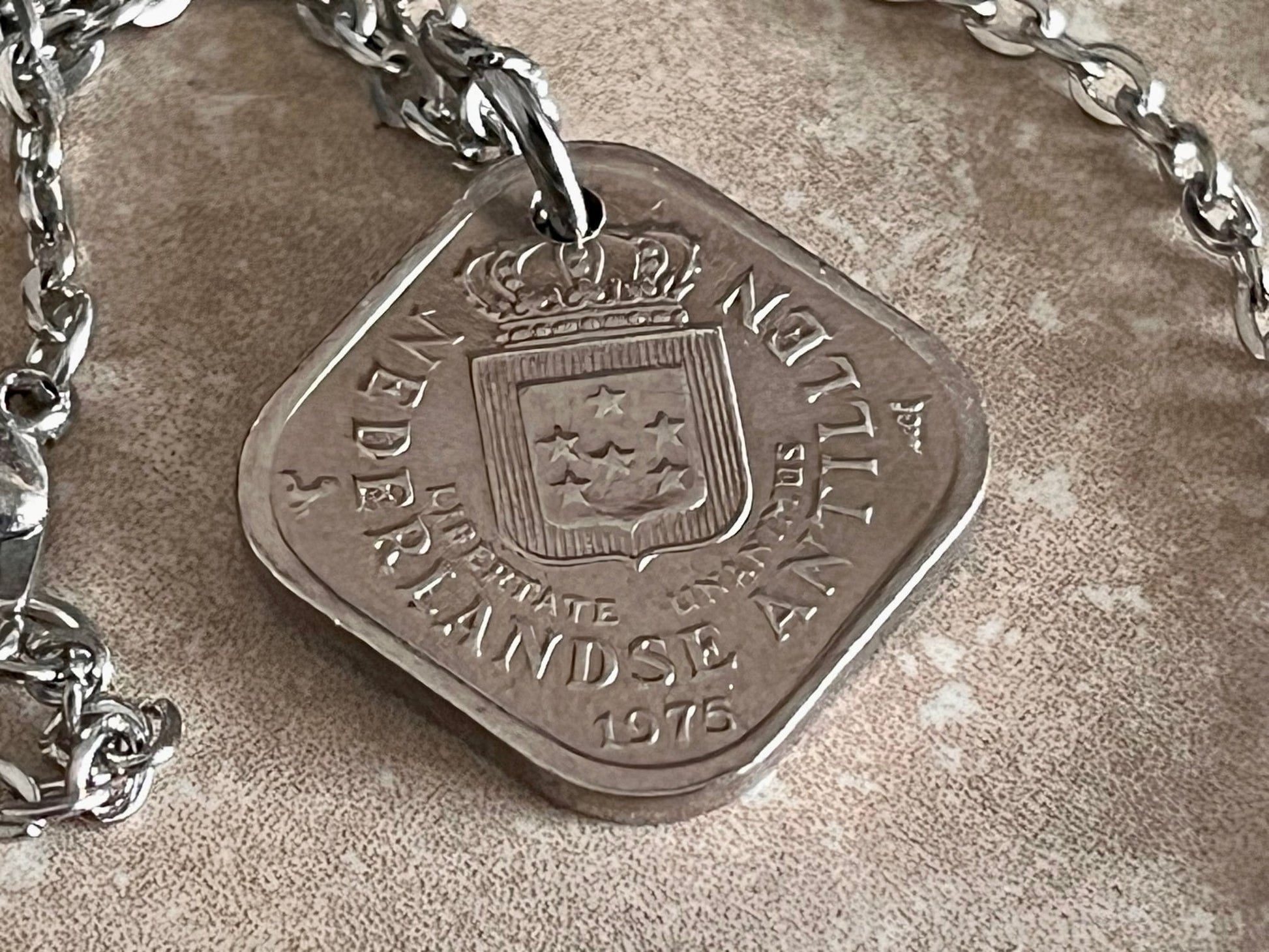 Netherlands Antillen Coin Necklace 5 Cents Pendant Personal Old Vintage Handmade Jewelry Gift Friend Charm For Him Her World Coin Collector