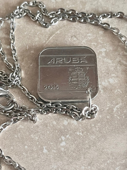 Aruba Coin Pendant Necklace 50 Cents Aruban Personal Old Vintage Handmade Jewelry Gift Friend Charm For Him Her World Coin Collector