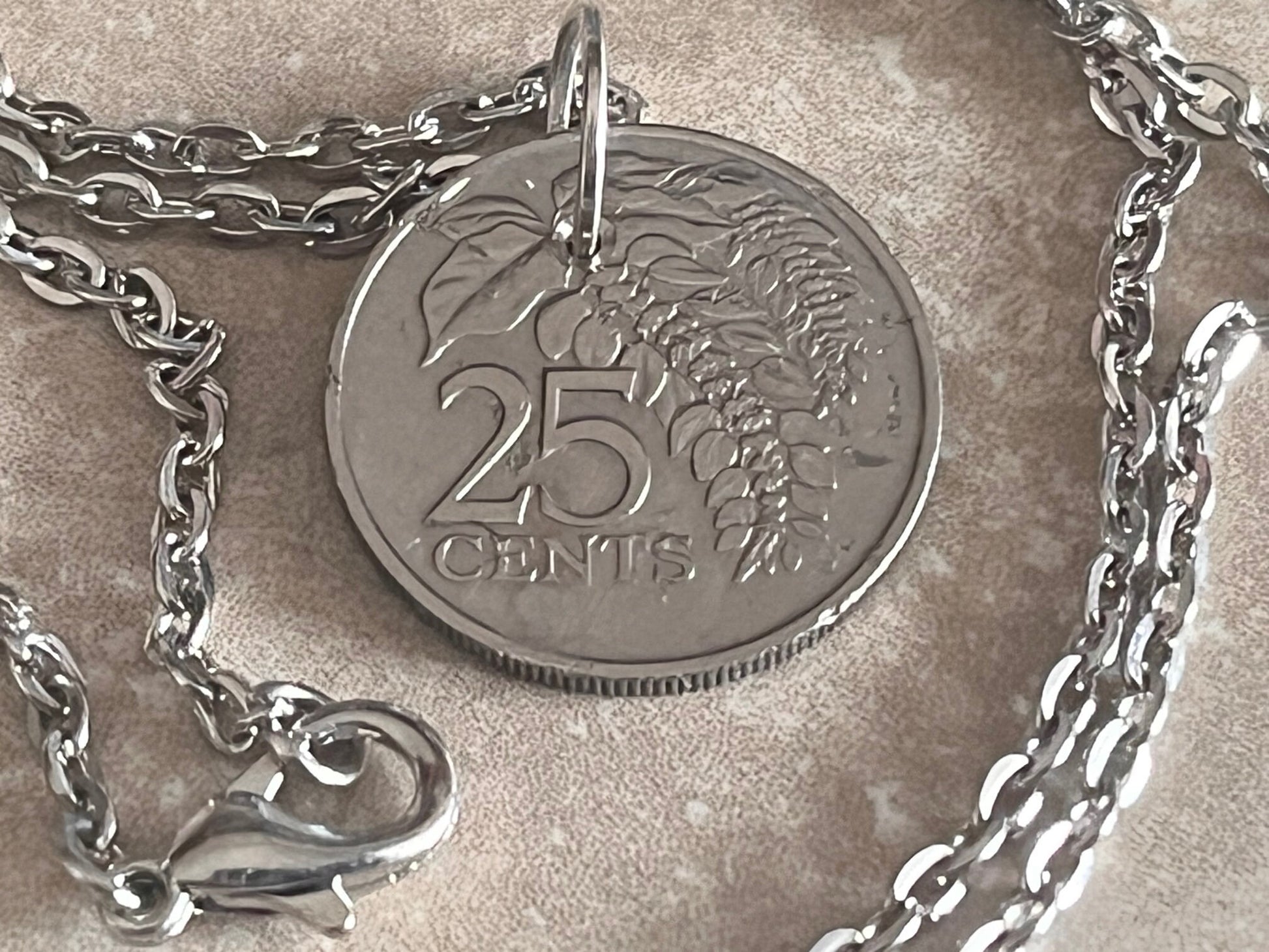 Trinidad and Tobago Coin Necklace 25 Cents Pendant Personal Vintage Handmade Jewelry Gift Friend Charm For Him Her World Coin Collector