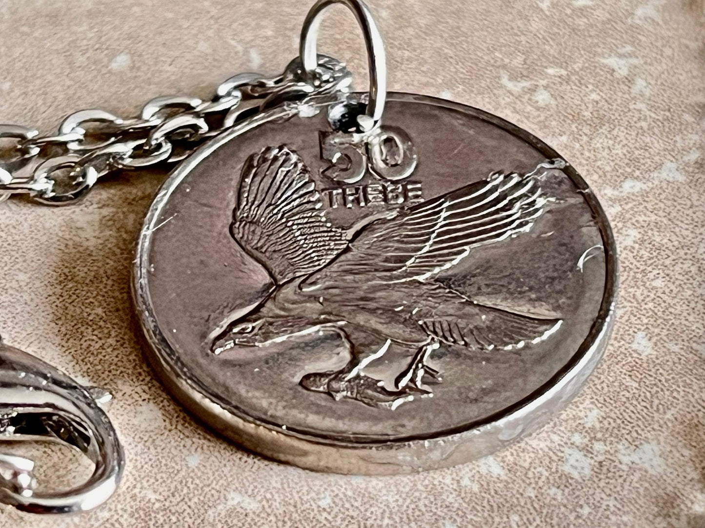 Botswana Coin Necklace 50 Thebe Personal Necklace Old Vintage Handmade Jewelry Gift Friend Charm For Him Her World Coin Collector