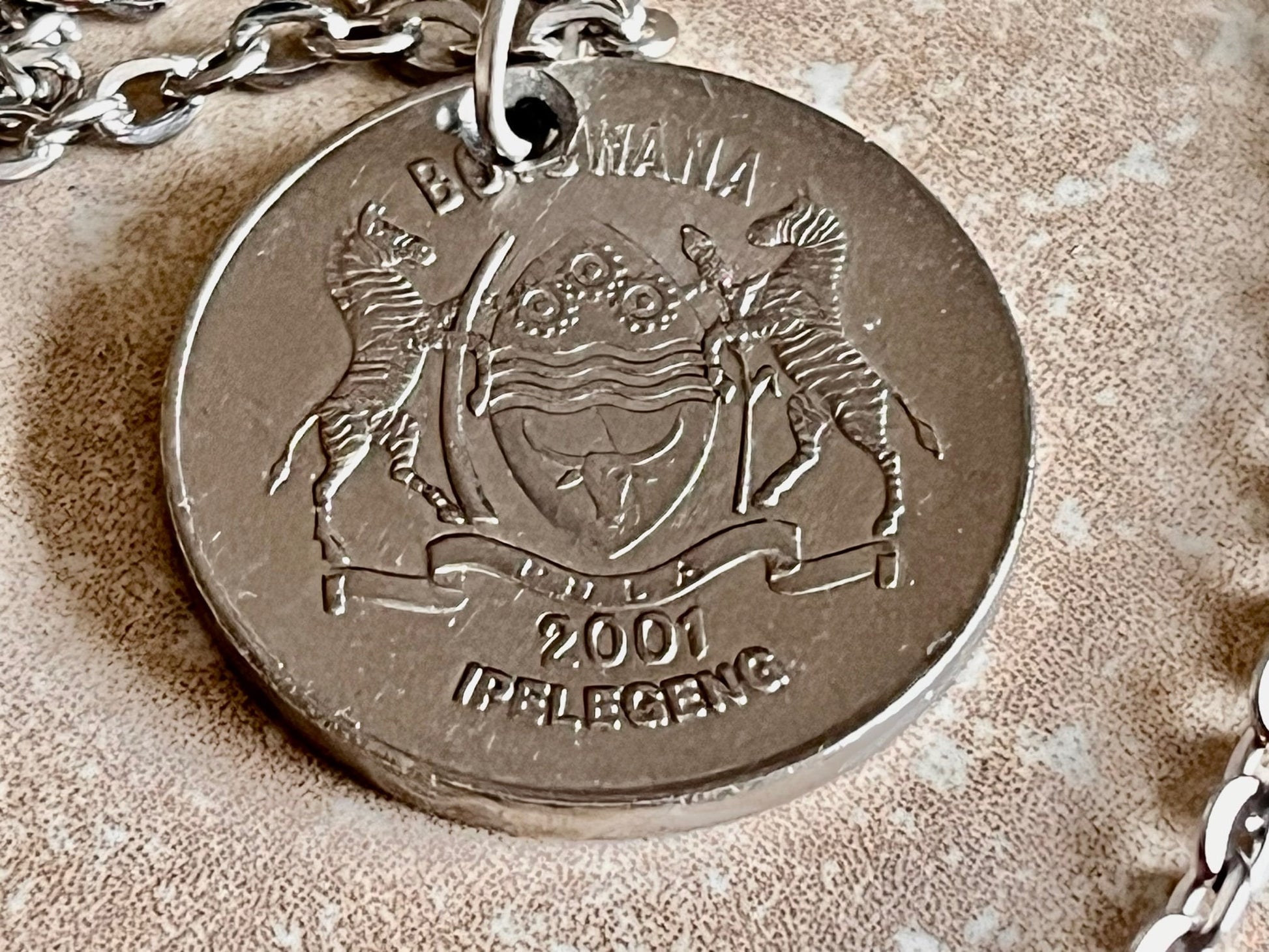 Botswana Coin Necklace 50 Thebe Personal Necklace Old Vintage Handmade Jewelry Gift Friend Charm For Him Her World Coin Collector
