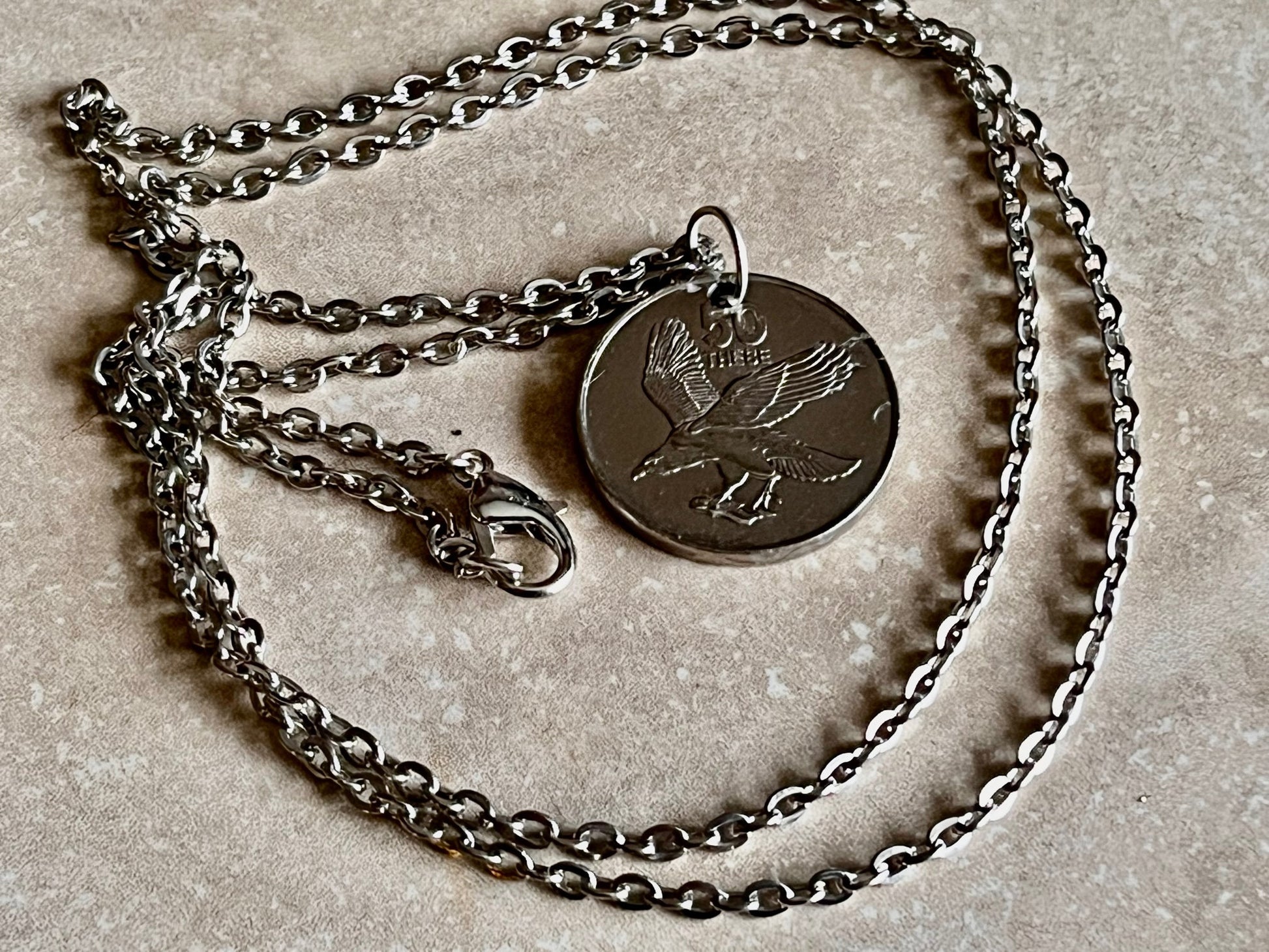 Botswana Coin Necklace 50 Thebe Personal Necklace Old Vintage Handmade Jewelry Gift Friend Charm For Him Her World Coin Collector