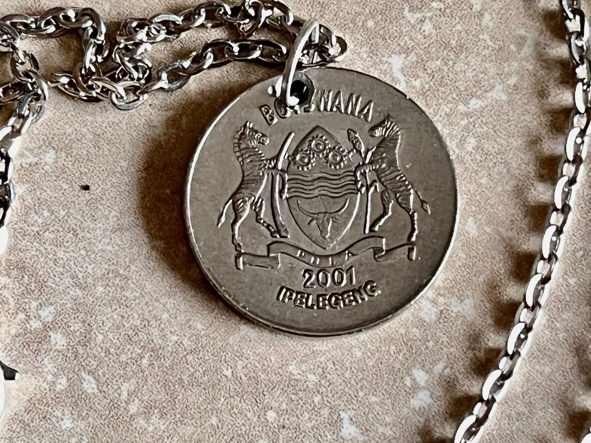 Botswana Coin Necklace 50 Thebe Personal Necklace Old Vintage Handmade Jewelry Gift Friend Charm For Him Her World Coin Collector