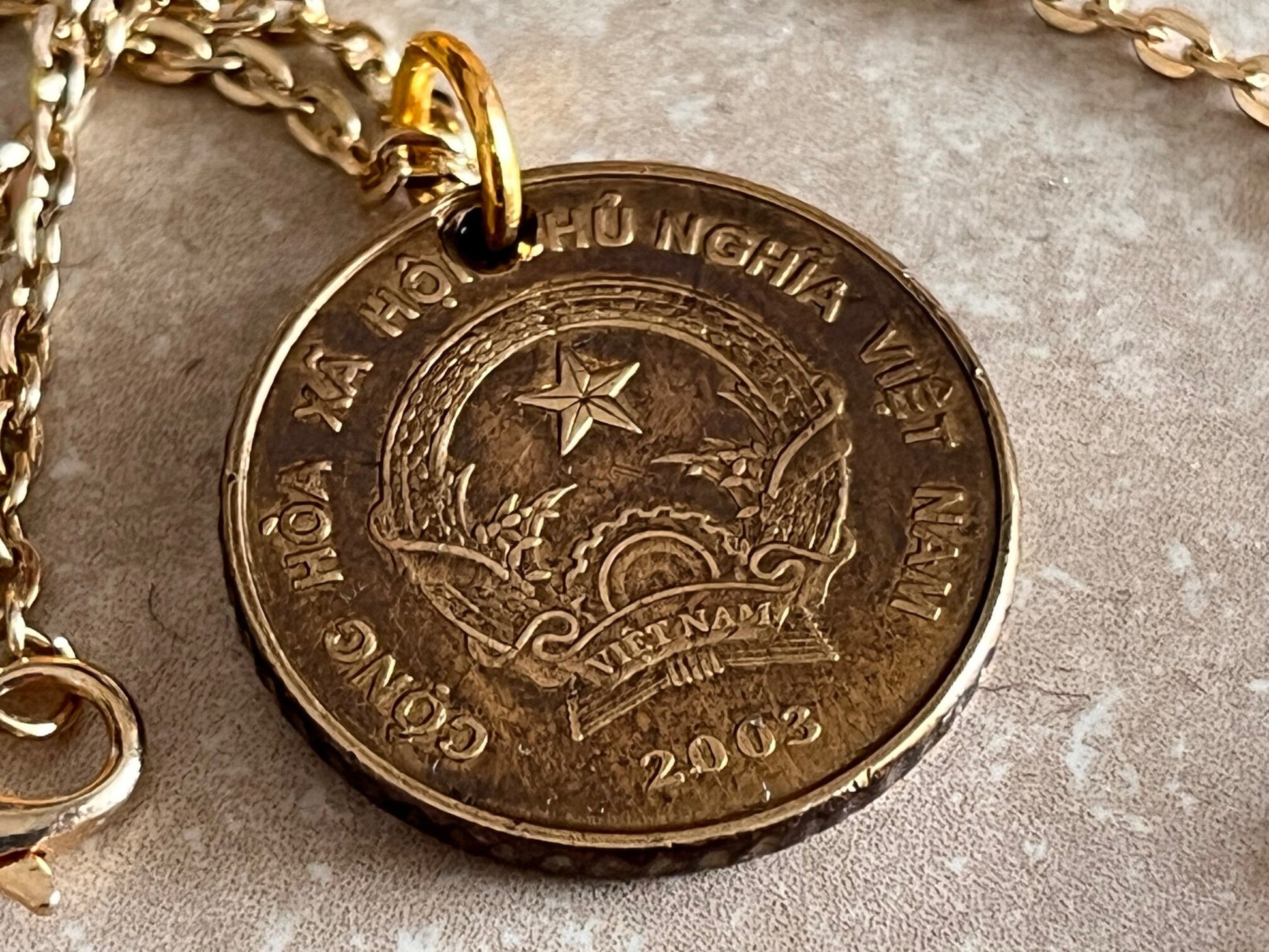 Vietnam Coin Necklace Vietnamese 5000 Dong Vintage Pendant Old Vintage Handmade Jewelry Gift Friend Charm For Him Her World Coin Collector