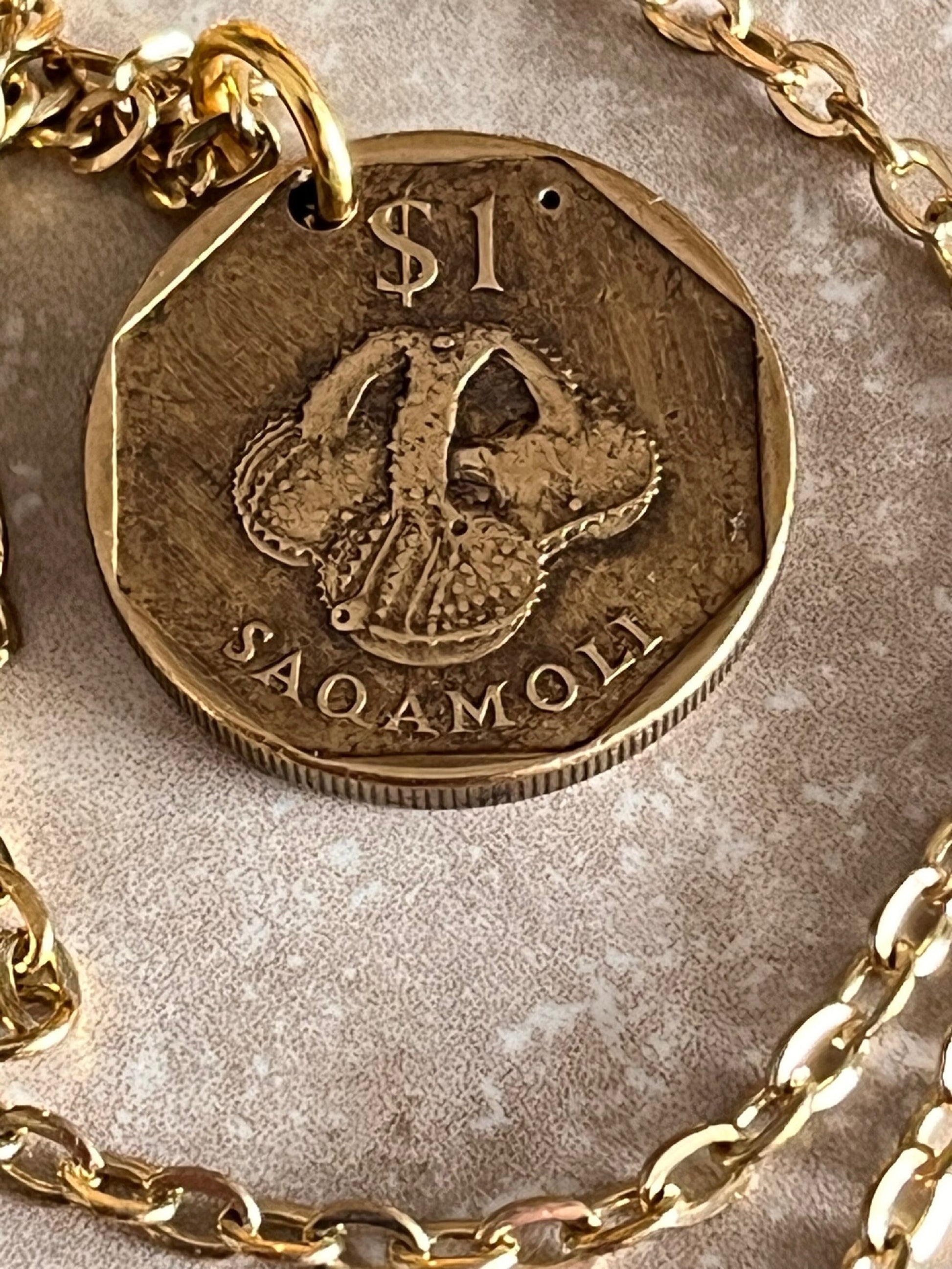 Fiji Coin Necklace Fijian Pendant Vintage Custom Personal Old Vintage Handmade Jewelry Gift Friend Charm For Him Her World Coin Collector
