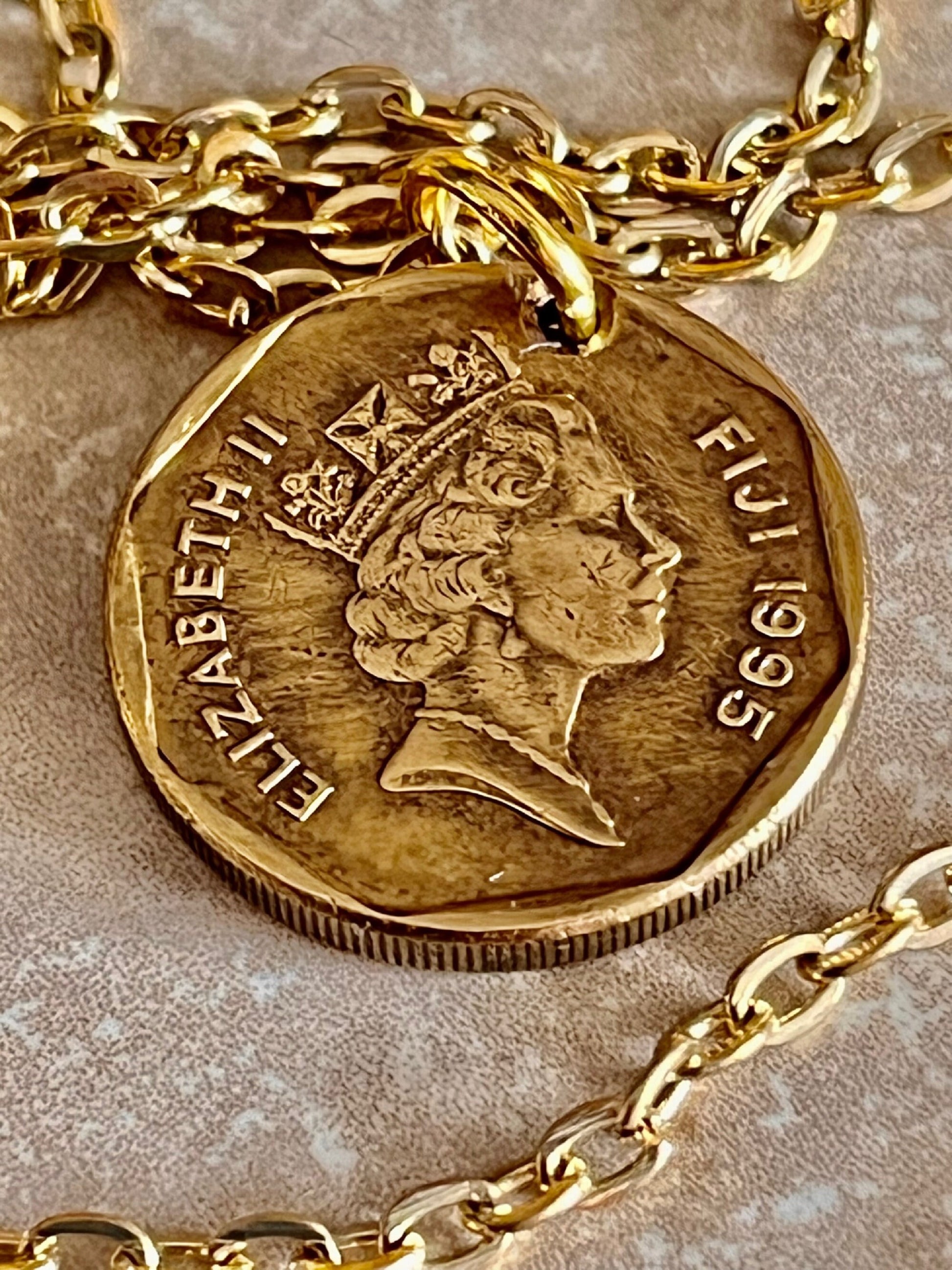 Fiji Coin Necklace Fijian Pendant Vintage Custom Personal Old Vintage Handmade Jewelry Gift Friend Charm For Him Her World Coin Collector