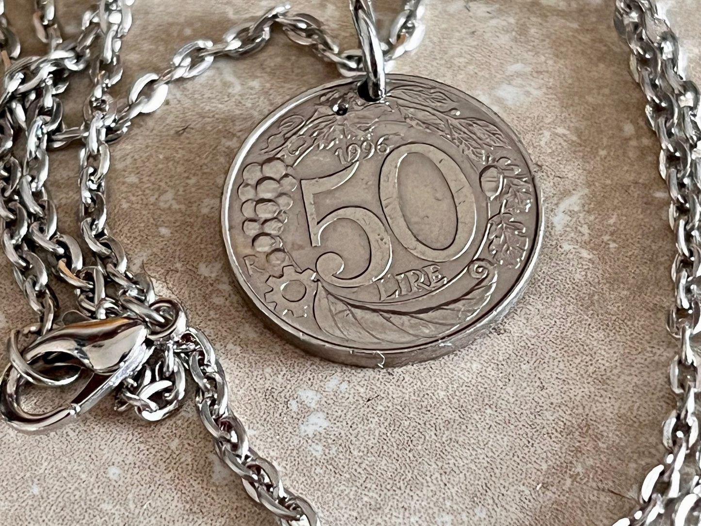 Italy Coin Necklace Italian 50 Lira Coin Pendant Personal Old Vintage Handmade Jewelry Gift Friend Charm For Him Her World Coin Collector
