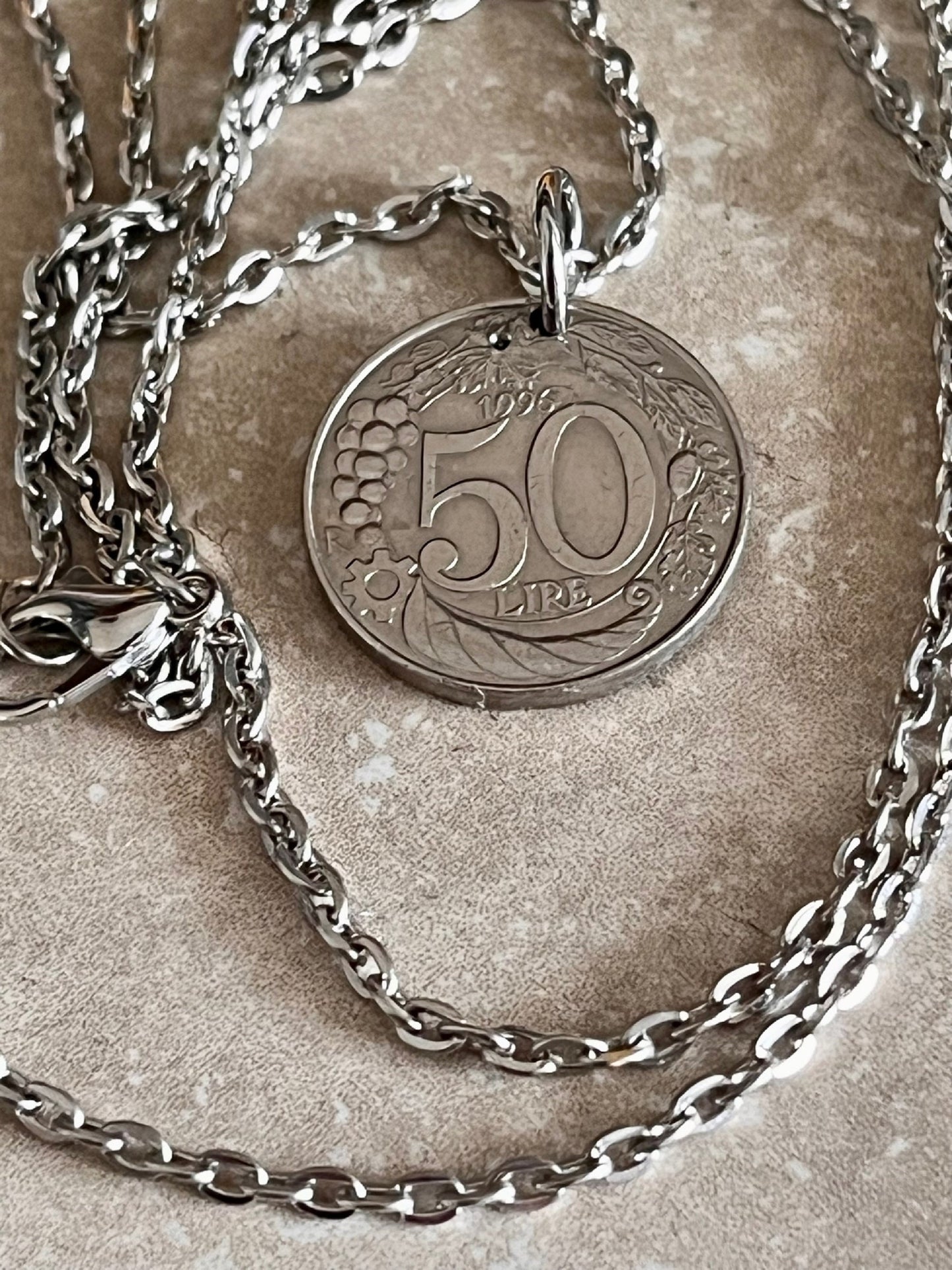 Italy Coin Necklace Italian 50 Lira Coin Pendant Personal Old Vintage Handmade Jewelry Gift Friend Charm For Him Her World Coin Collector