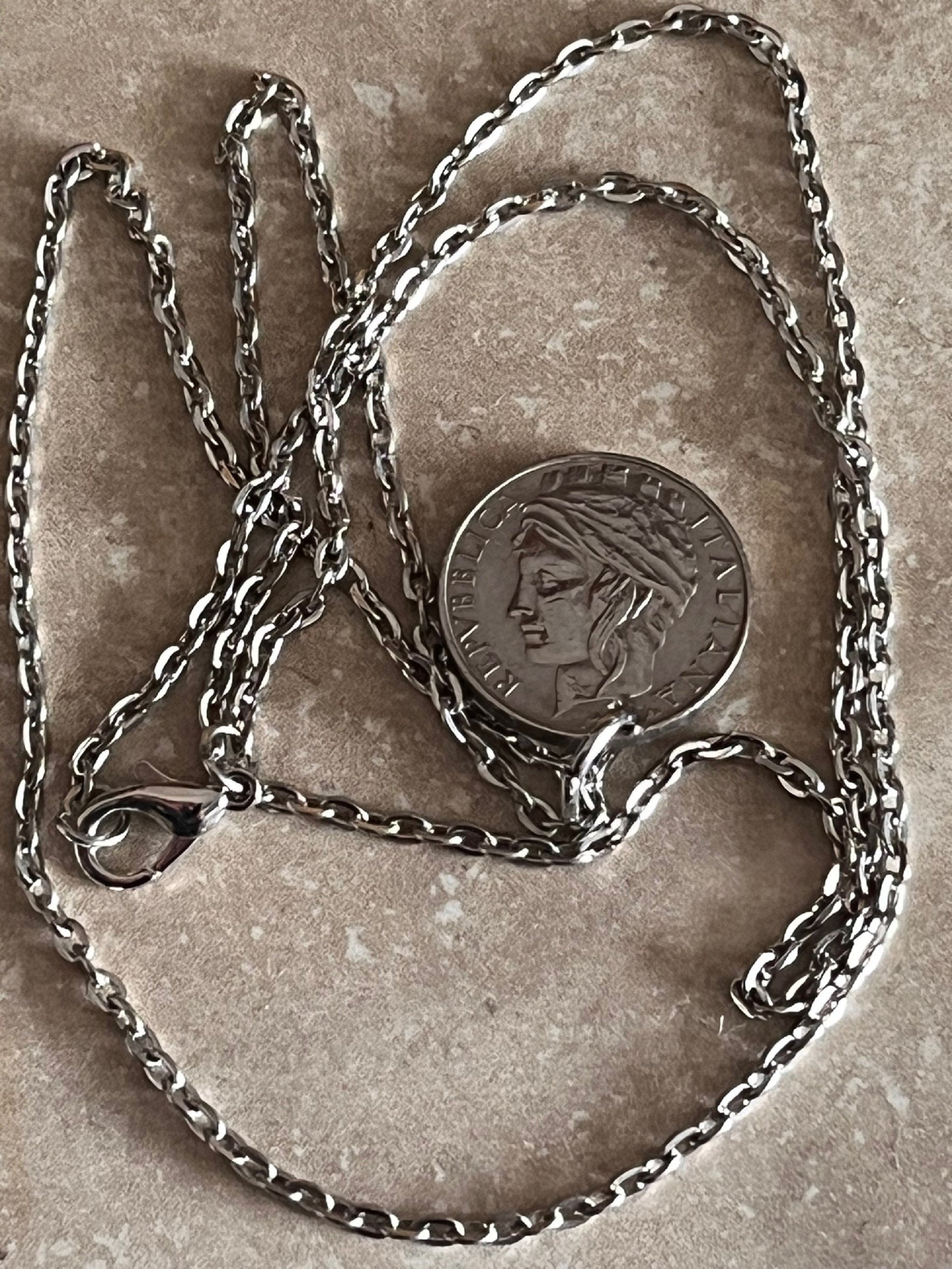 Italy Coin Necklace Italian 50 Lira Coin Pendant Personal Old Vintage Handmade Jewelry Gift Friend Charm For Him Her World Coin Collector